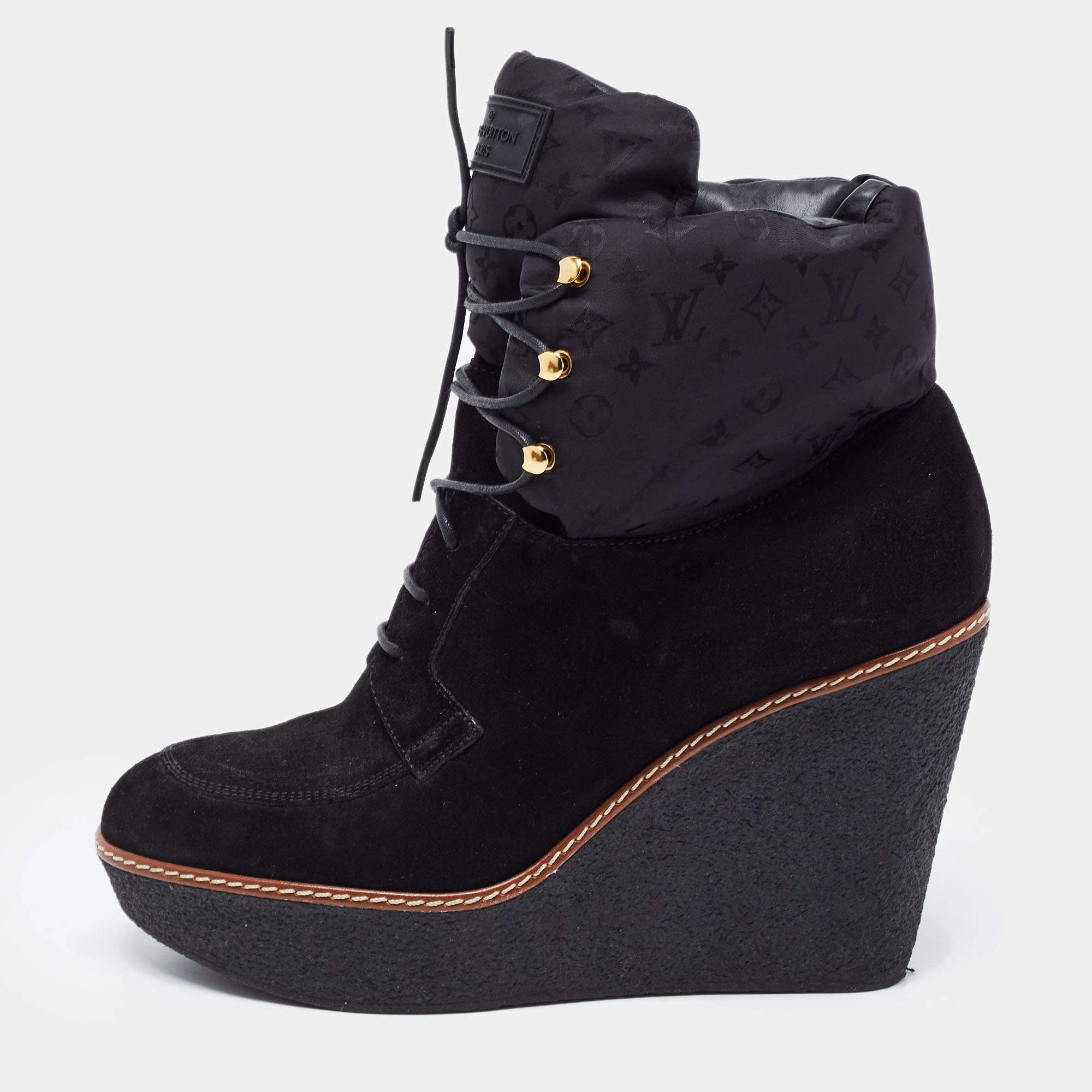 Louis Vuitton Black suede Crossroads Wedge Heeled Ankle Boots Louis Vuitton