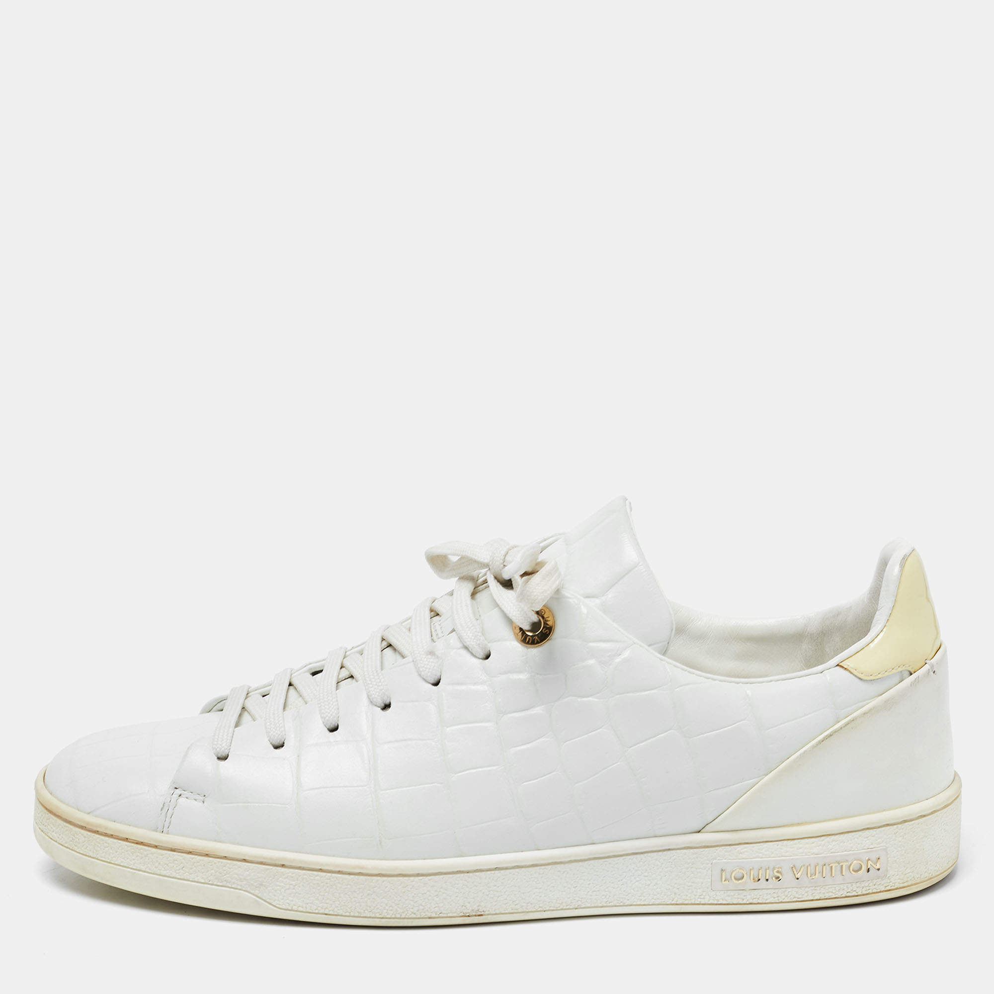 Louis Vuitton White Croc Embossed Leather Frontrow Sneakers Size 38.5 Louis  Vuitton