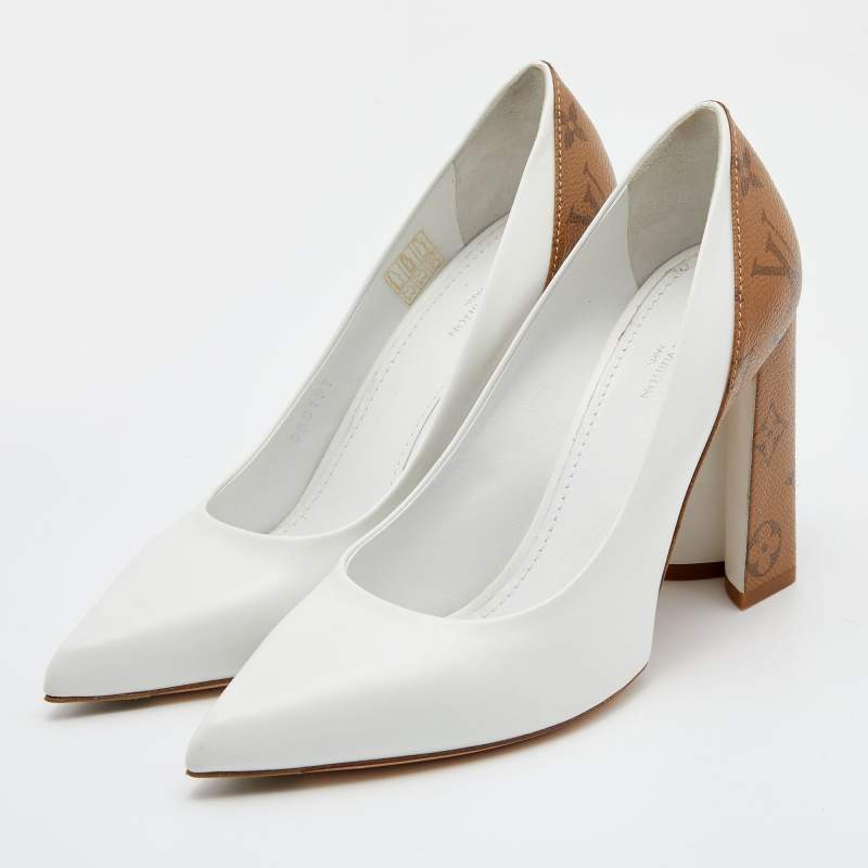 Louis Vuitton White/Brown Leather and Reverse Monogram Canvas Rodeo Queen  Pumps Size 39 Louis Vuitton