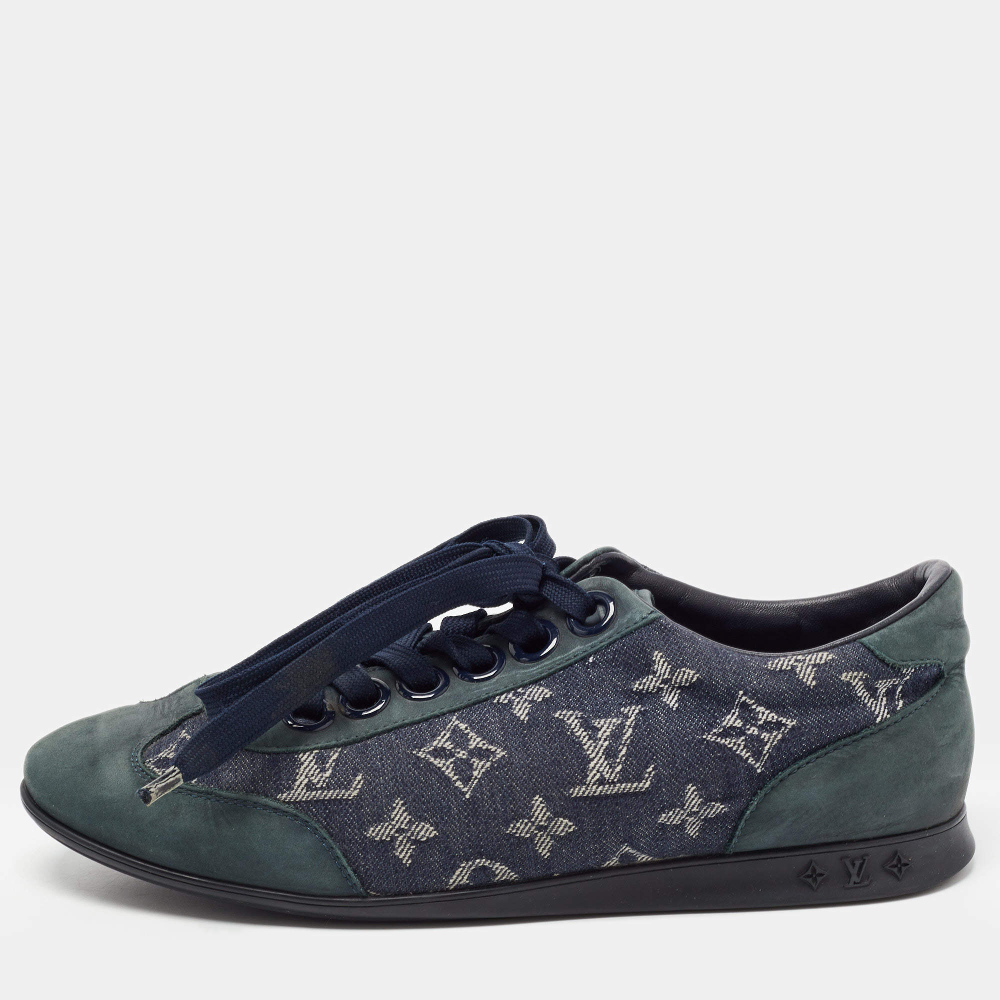 Louis Vuitton Blue Nubuck Leather and Denim Monogram Low Top