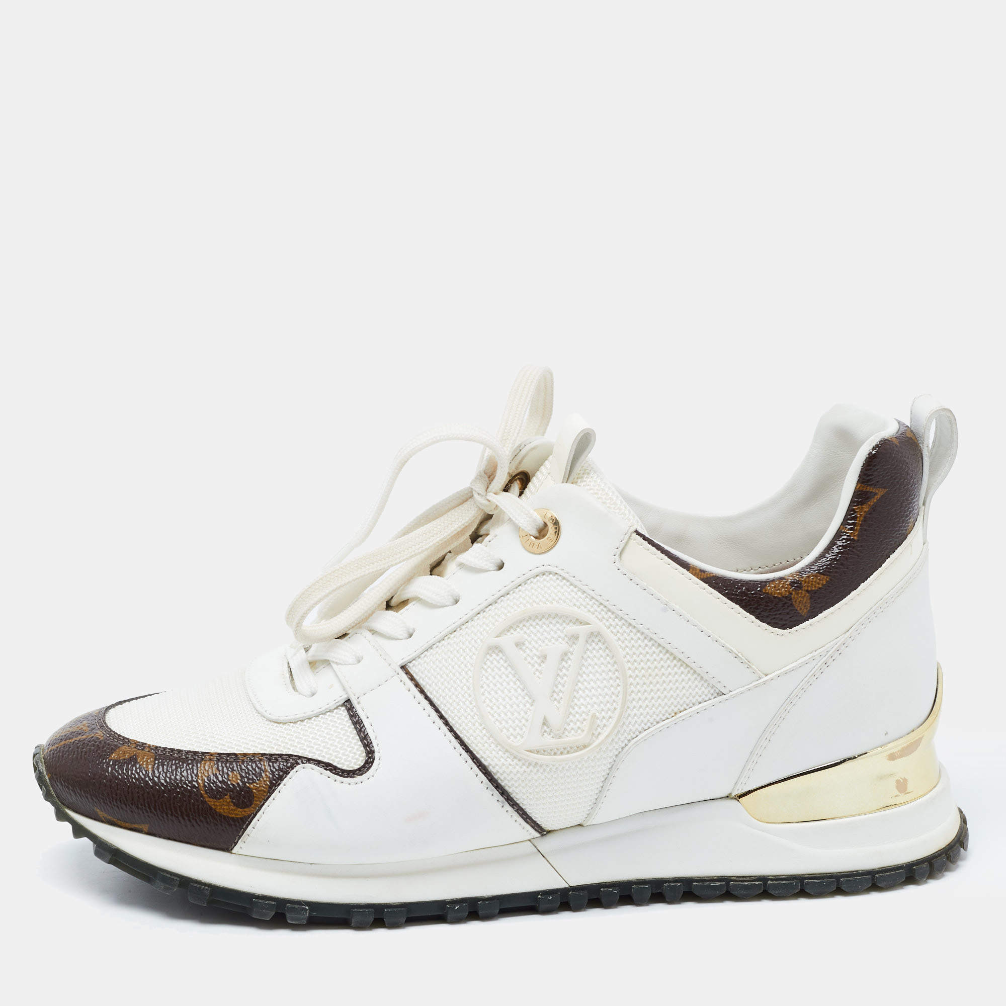 Louis Vuitton White/Brown Canvas and Mesh Run Away Sneakers Size 36.5