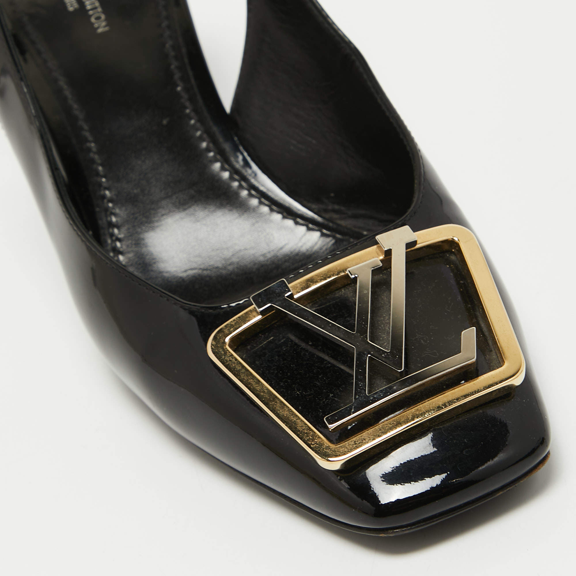 Louis Vuitton Black Patent Leather Madeleine Slingback Pumps Size 39 Louis  Vuitton