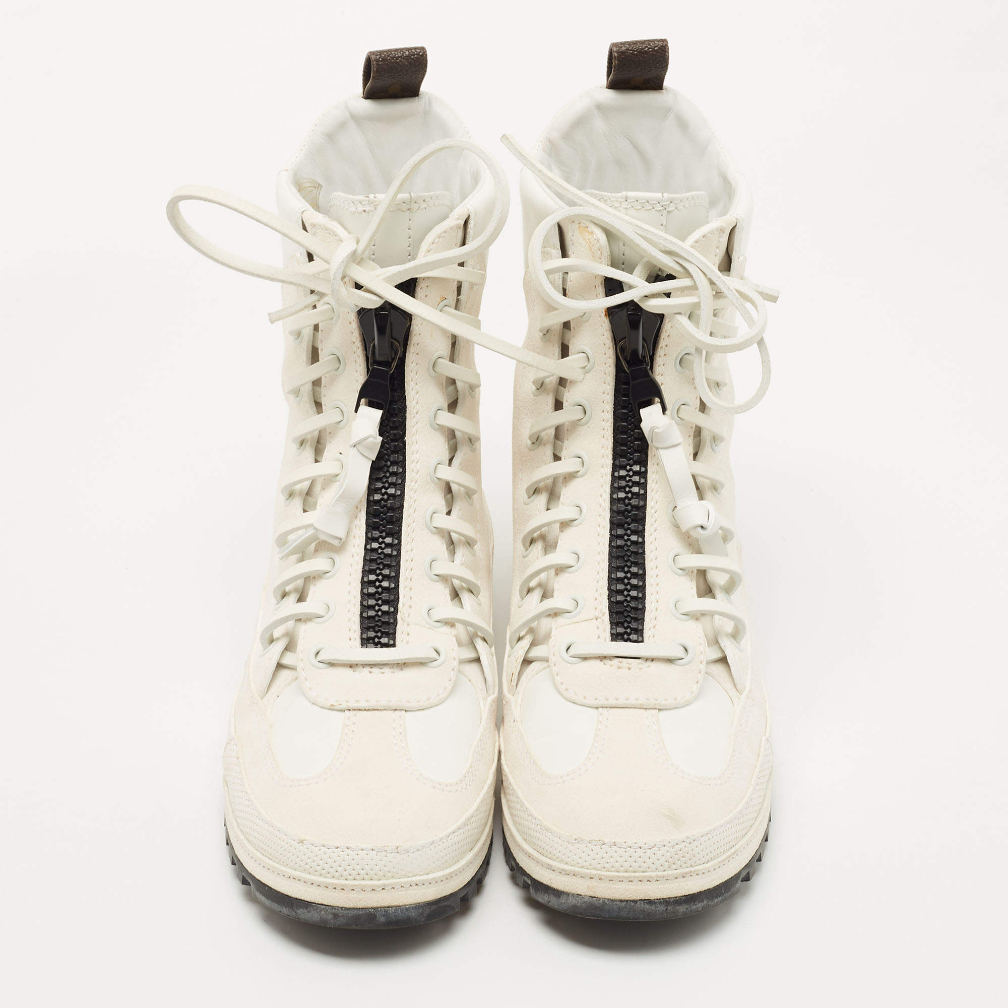 Louis Vuitton White/Cream Suede and Leather High Top Sneakers Size