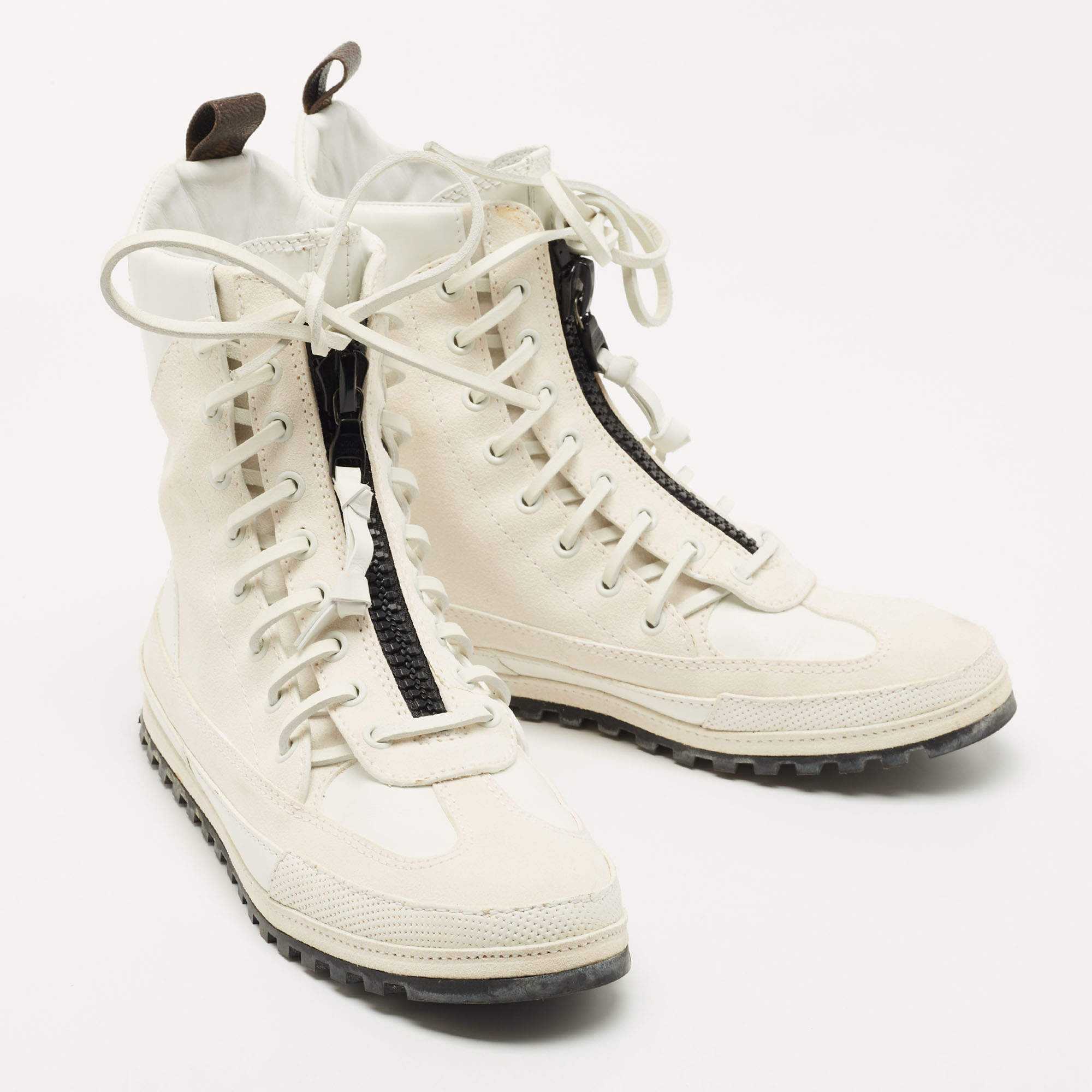 Louis Vuitton White/Cream Suede and Leather High Top Sneakers Size 38.5 Louis  Vuitton