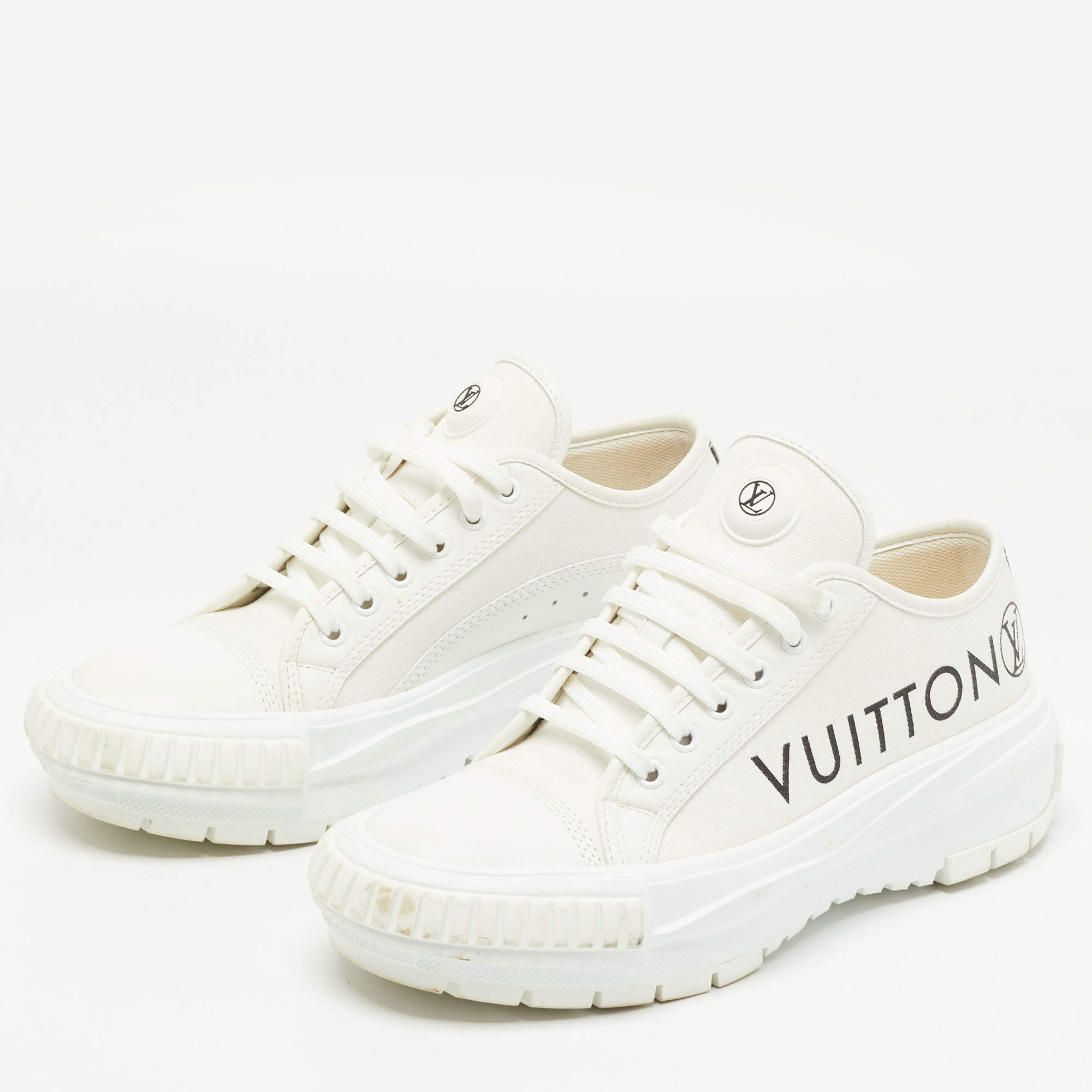 Louis Vuitton White/Brown Monogram Canvas Lace Up Sneakers Size 40