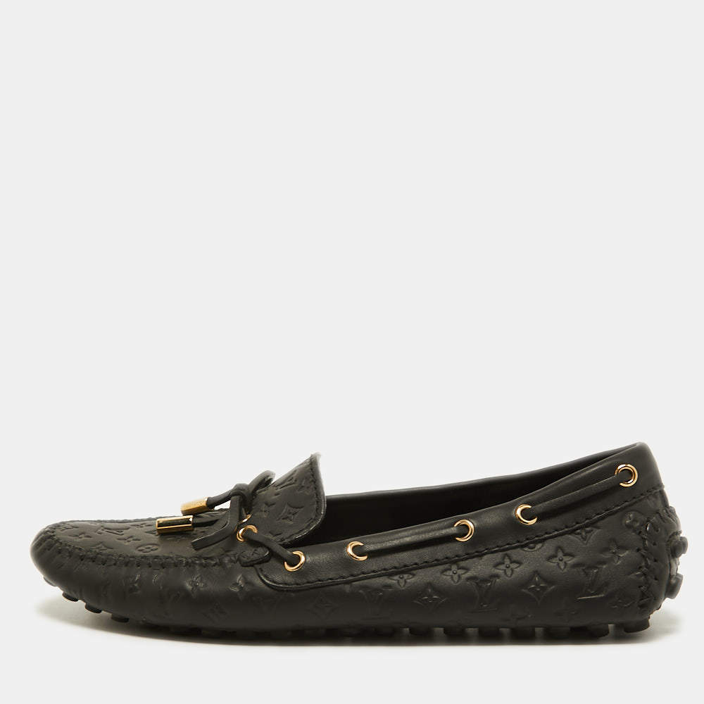 Pre Owned Louis Vuitton Black Leather Gloria Loafers Size 38