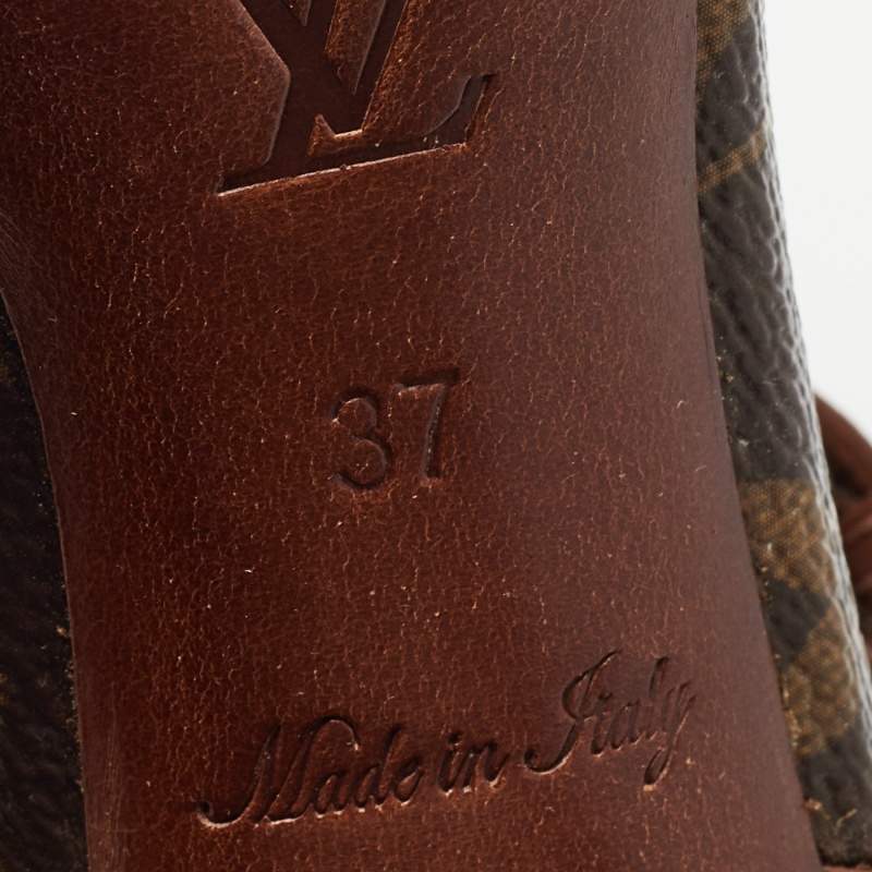 Louis Vuitton Gold/Brown Leather Bloom Ankle Strap Sandals Size 37 Louis  Vuitton