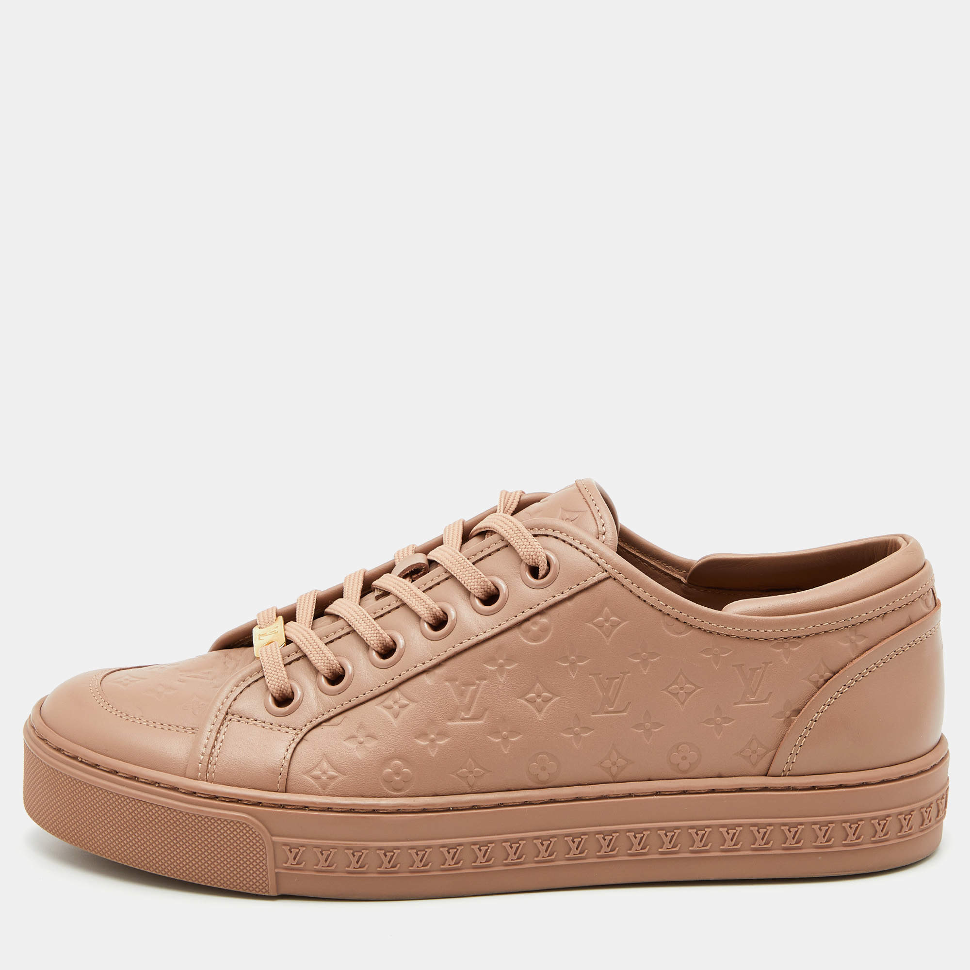 Pre Owned Louis Vuitton Old Rose Monogram Embossed Leather Jazzy Low Top Sneakers Size 39