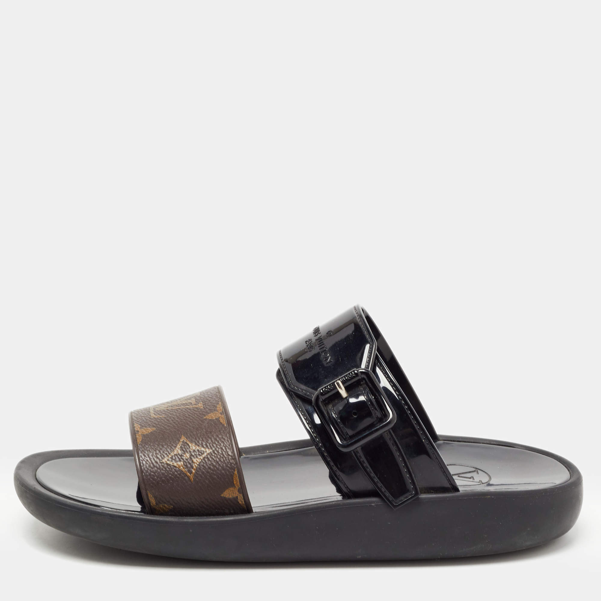 Louis Vuitton Brown/Black Coated Canvas and Rubber Sunbath Flat Sandals  Size 39 Louis Vuitton