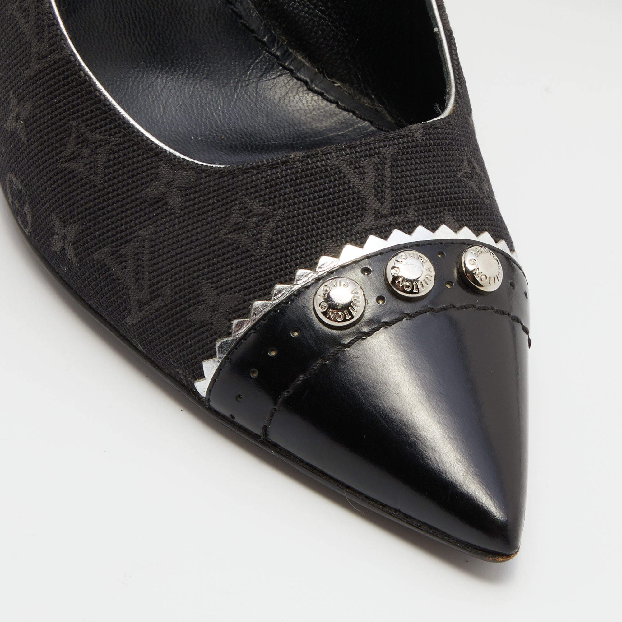 Louis Vuitton Black Leather Monogram Canvas Pointed Toe Block Heel