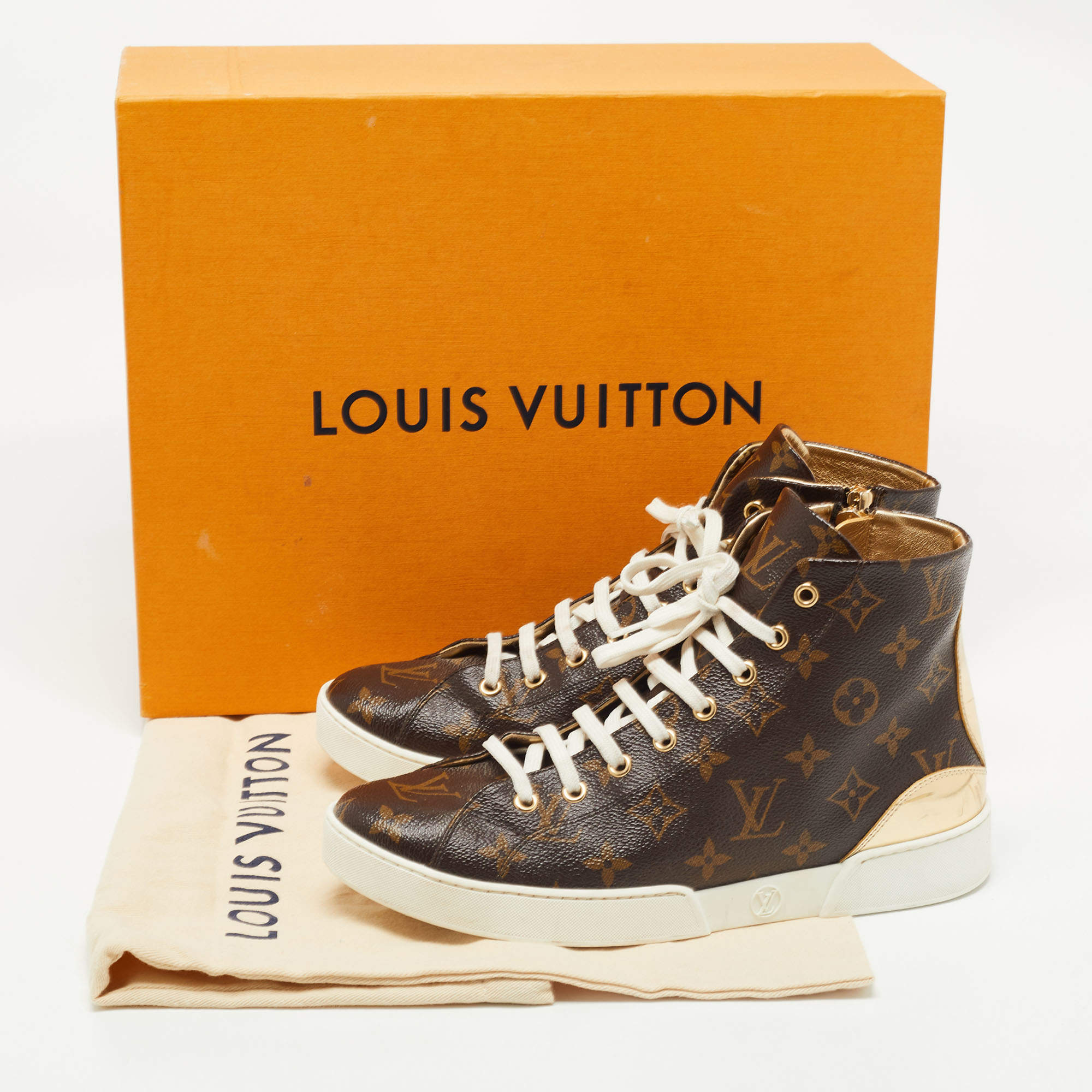 Louis Vuitton Brown/Orange Monogram 'Catogram Stellar' High Top Sneakers sz  42