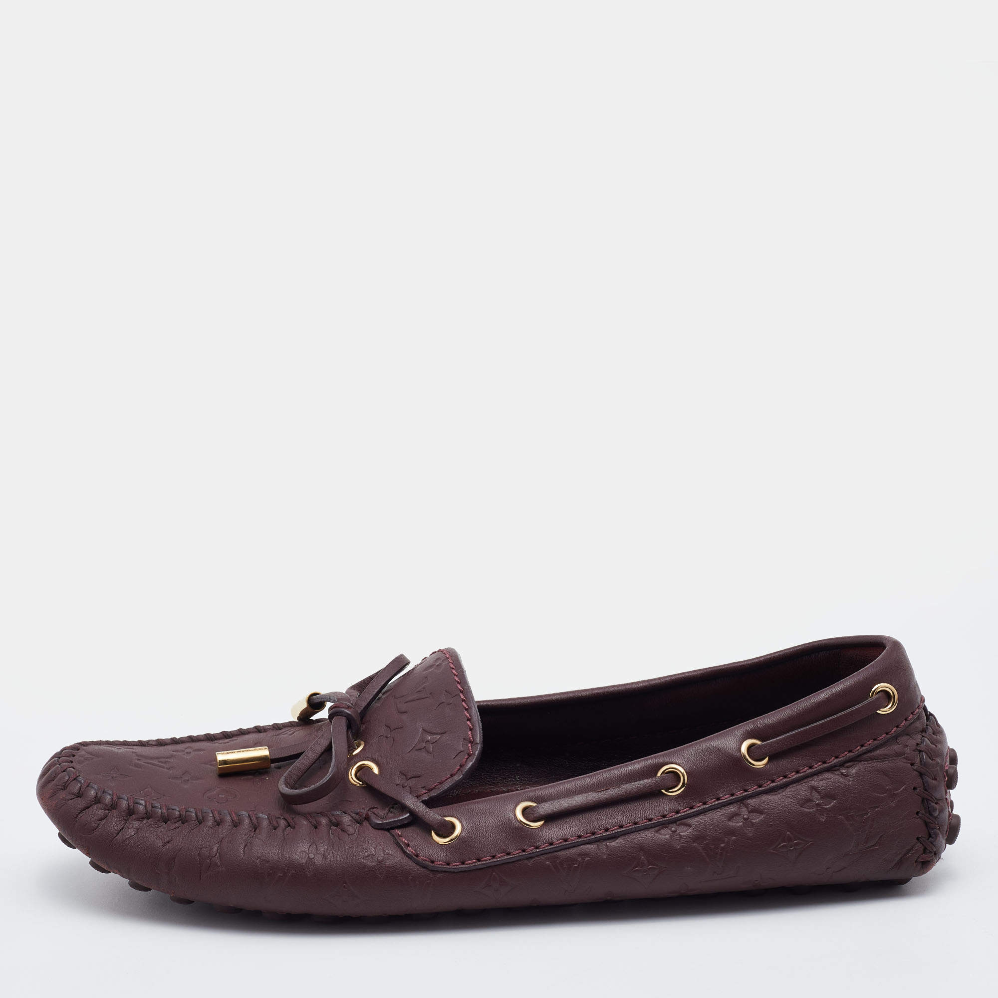 مملوكة مسبقًا Louis Vuitton Aube Monogram Empreinte Leather Gloria Flat Loafers Size 38