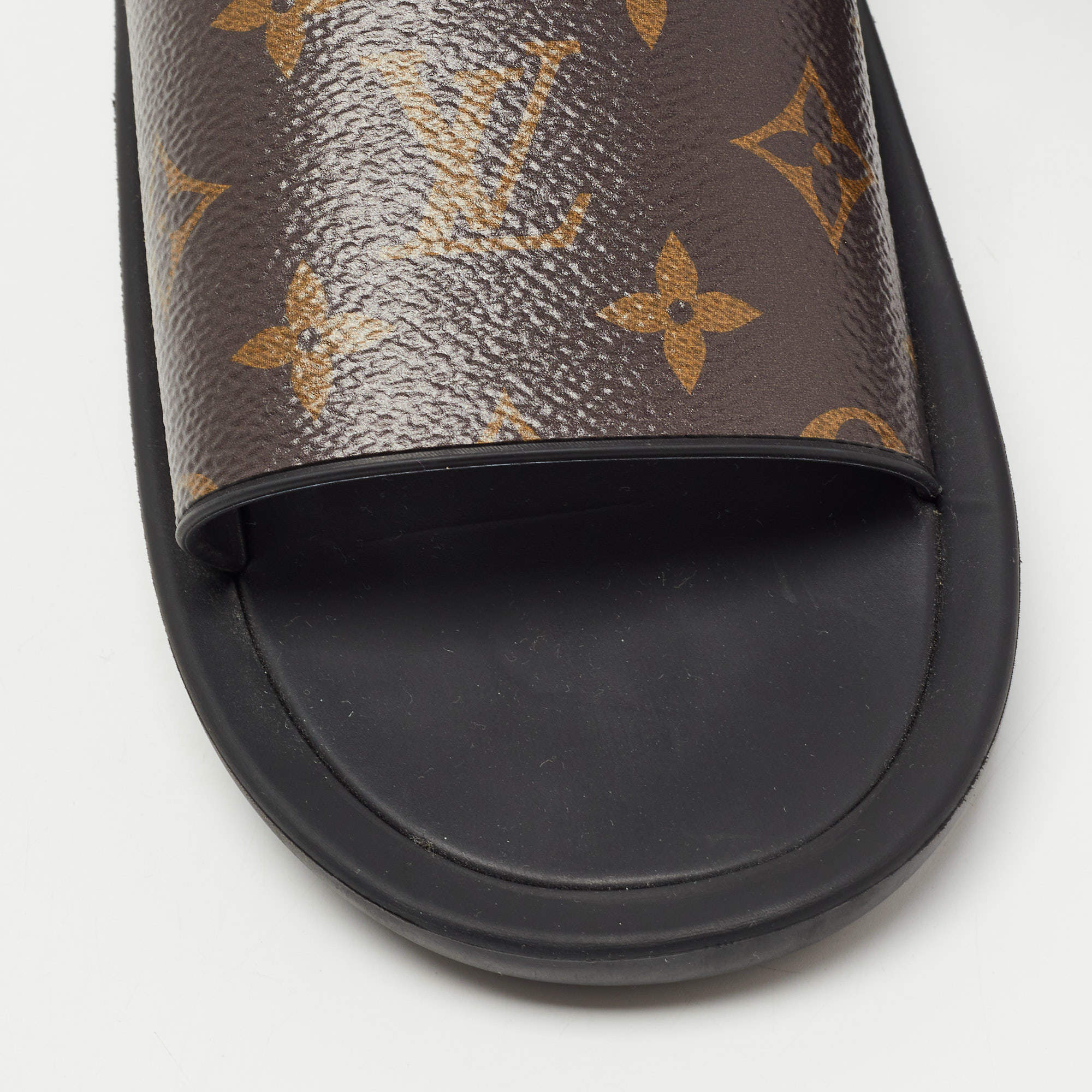 Louis Vuitton Brown Leather and Monogram Canvas Slide Sandals Size 36