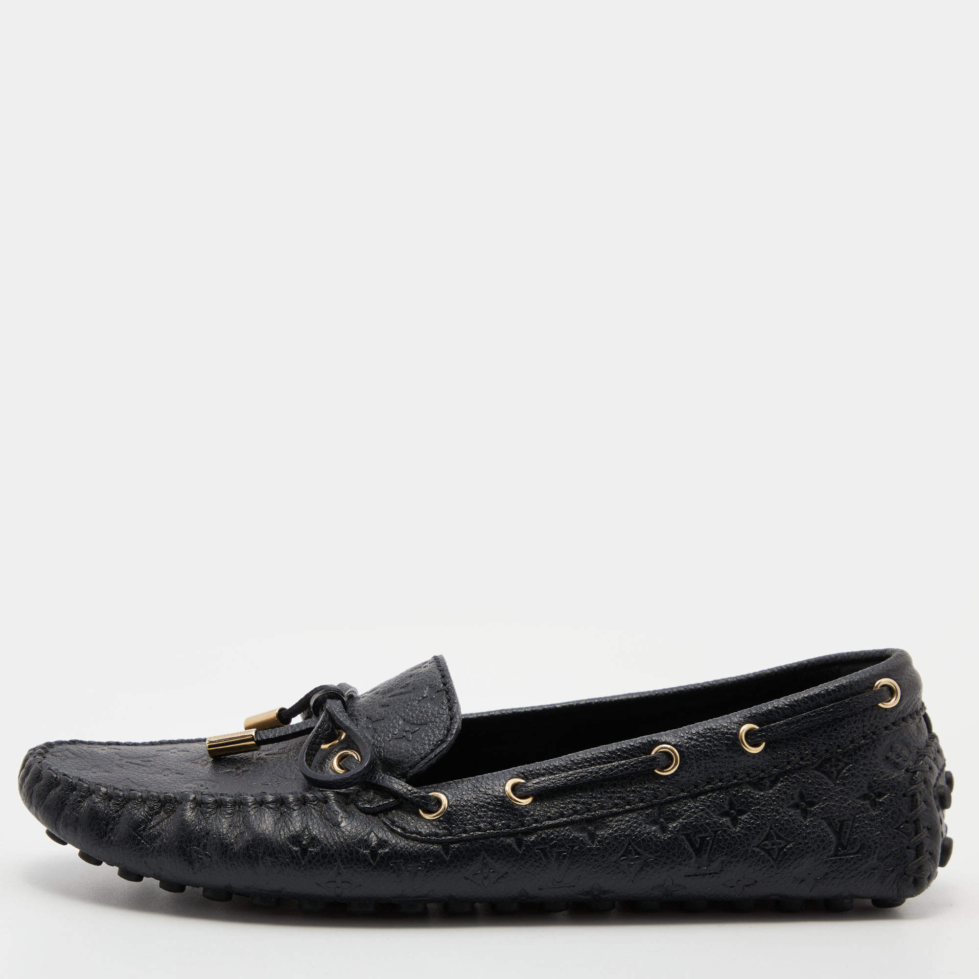 Louis Vuitton Black Monogram Empreinte Leather Gloria Loafers Size 38.5