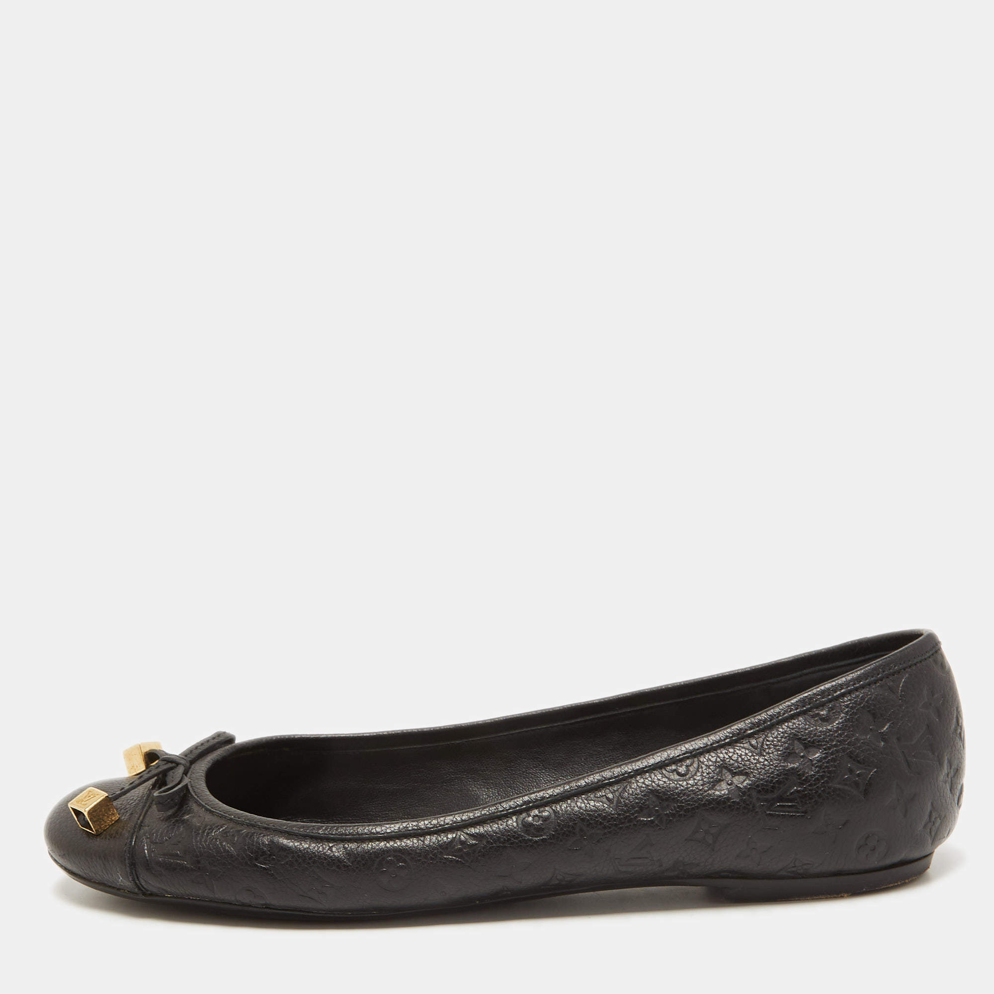 Louis Vuitton Black Monogram Leather Debbie Bow Ballet Flats Size 39
