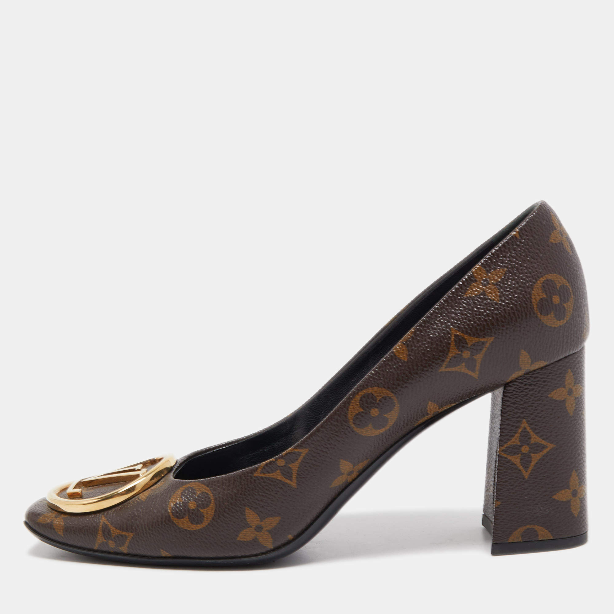 Louis Vuitton Brown Monogram Canvas Madeleine Block Heel Pumps Size 39 Louis  Vuitton