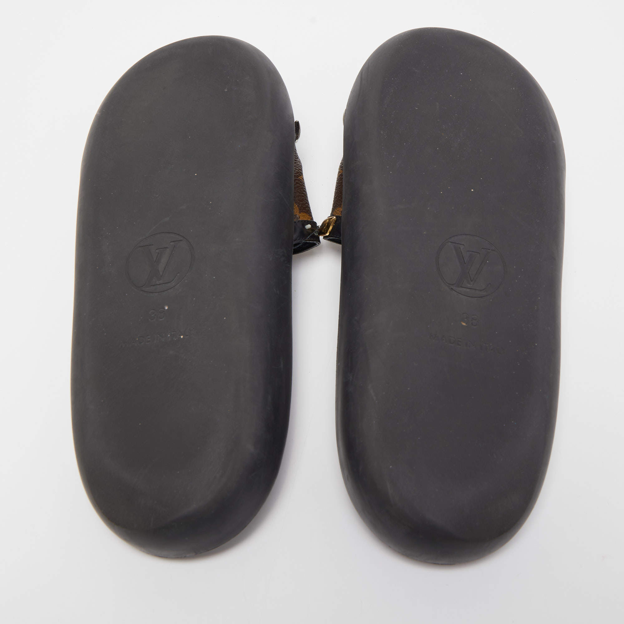 Louis Vuitton Monogram Canvas and Studded Leather Eldorado Slides Size 38 Louis  Vuitton