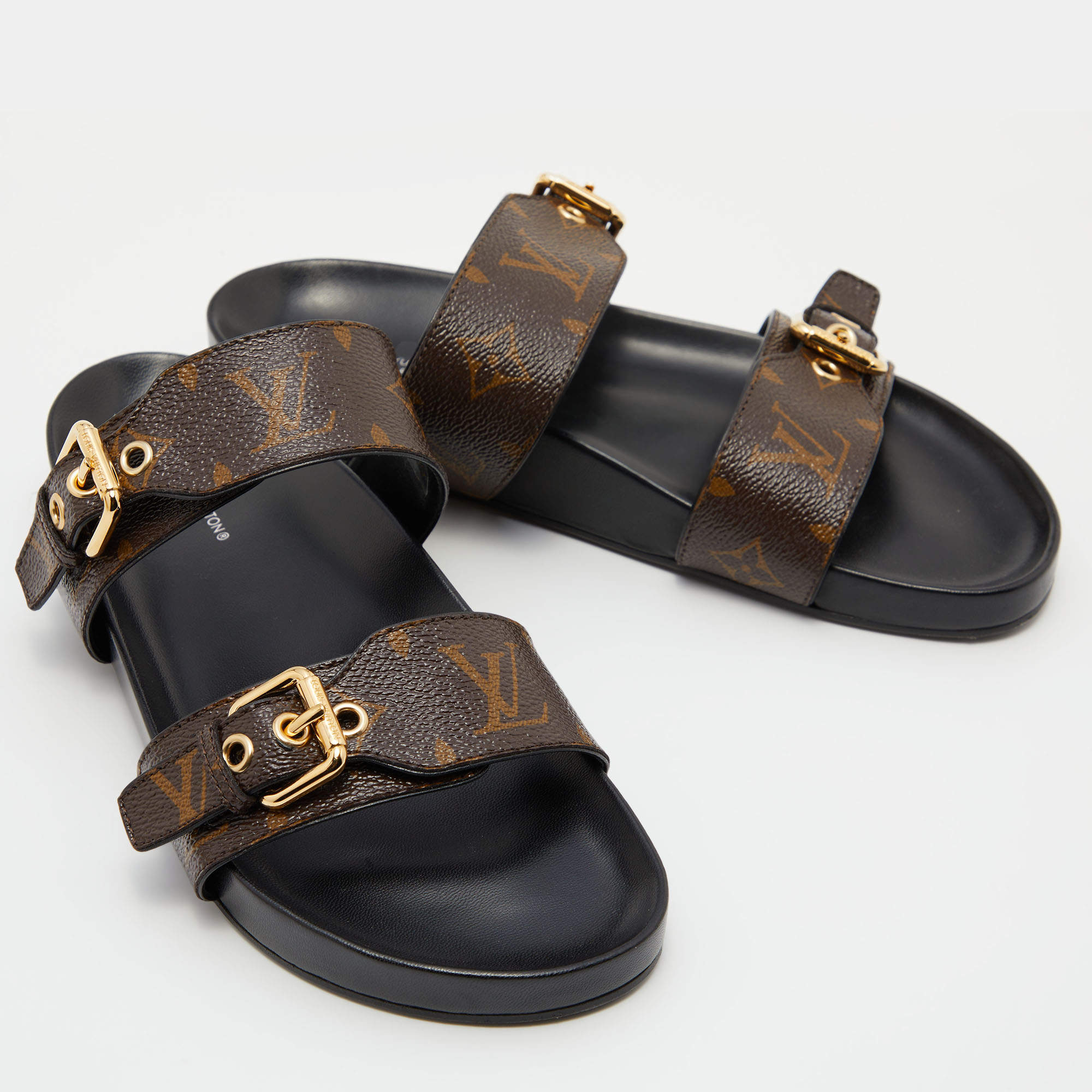 Louis+Vuitton+BOM+Dia+Flat+Mule+Monogram+Two+Buckle+Sandals+EU+Size+39 for  sale online