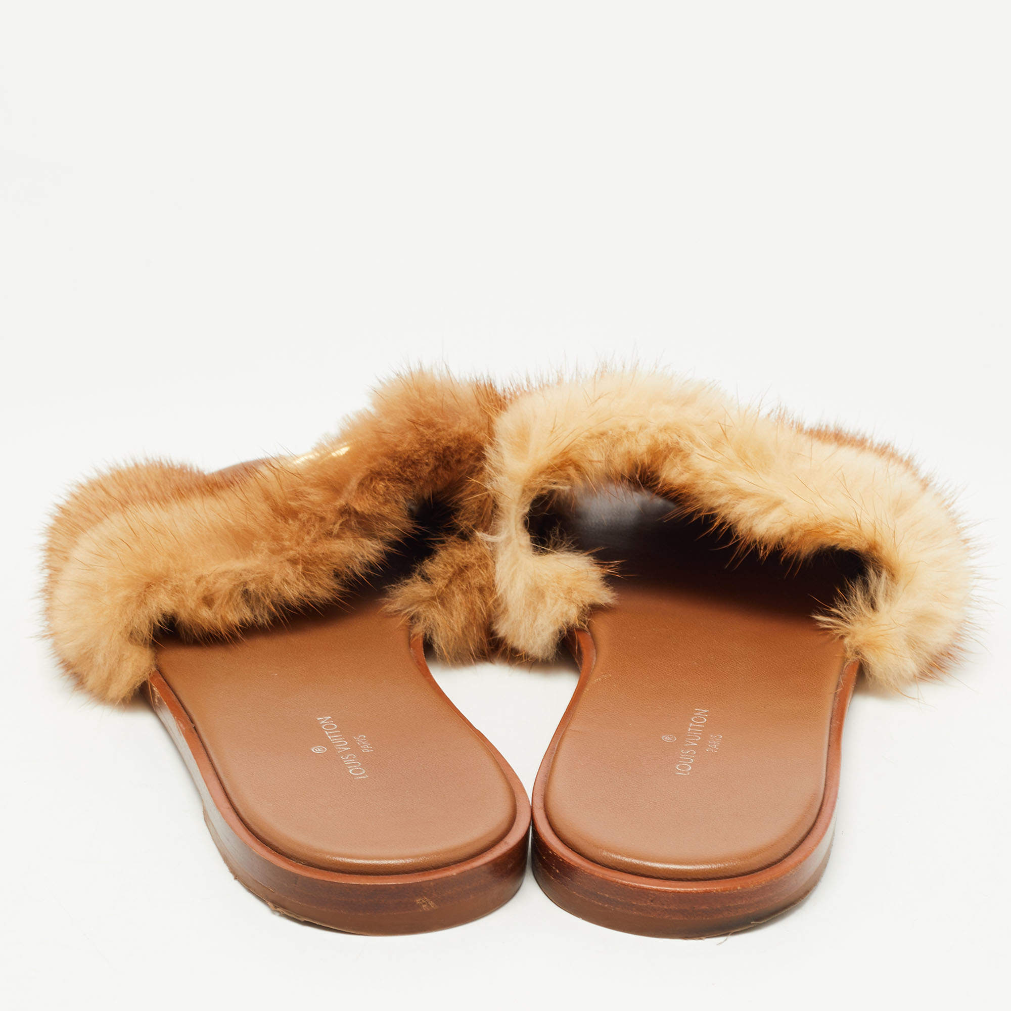 Louis Vuitton Brown/Beige Fur Lock It Sandals Size 36 Louis