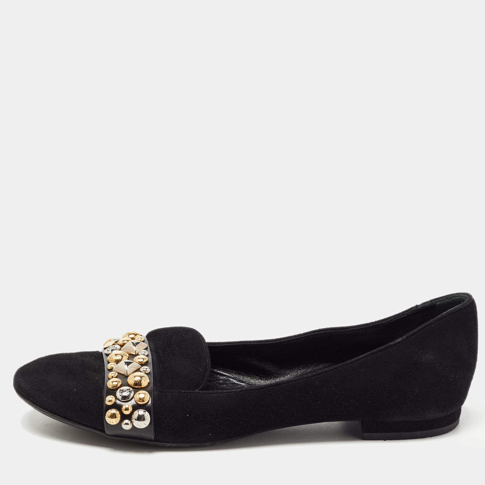 Pre Owned Louis Vuitton Black Suede Jeweled Smoking Slippers Size 37