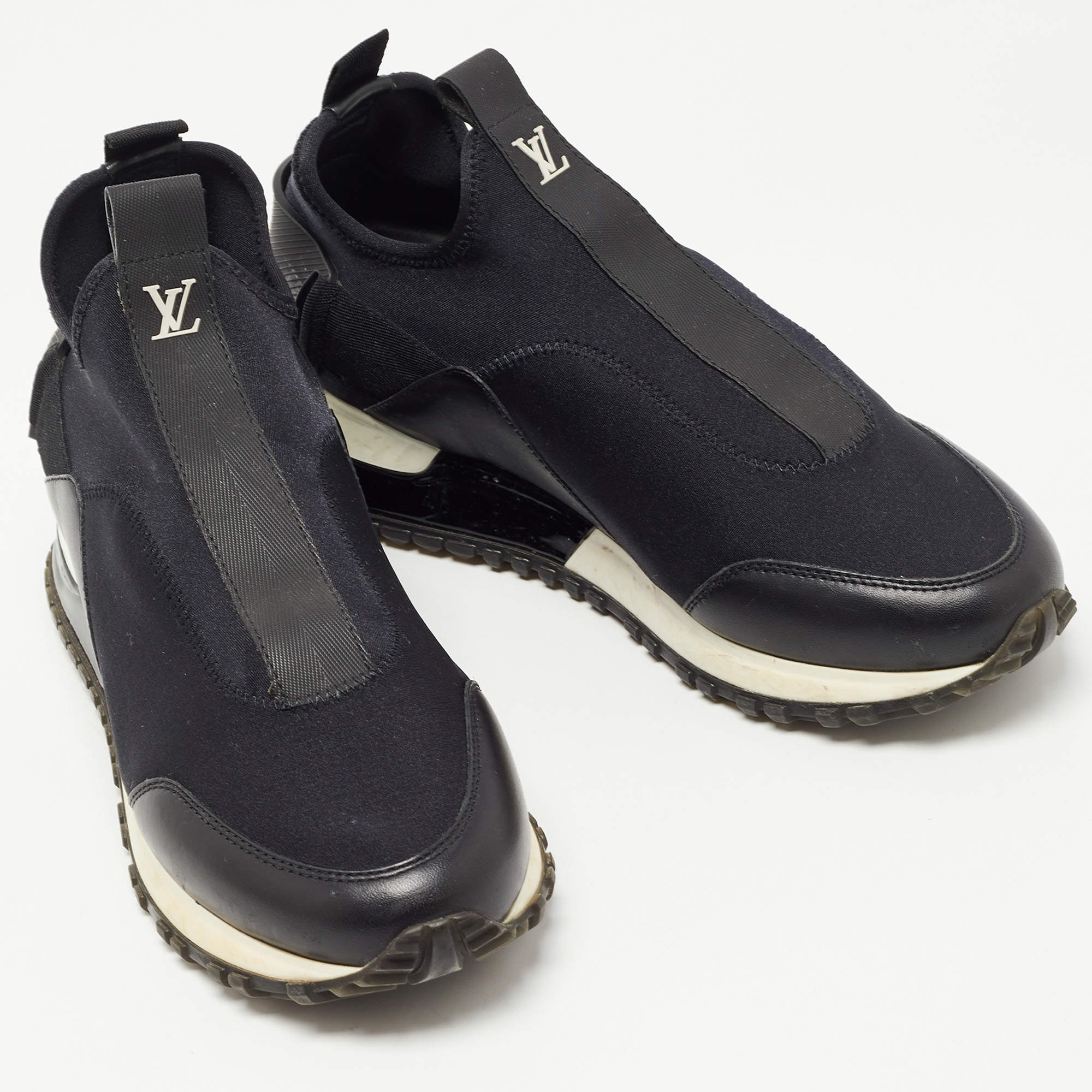 Louis Vuitton Black Neoprene And Leather Run Away Slip On Sneakers