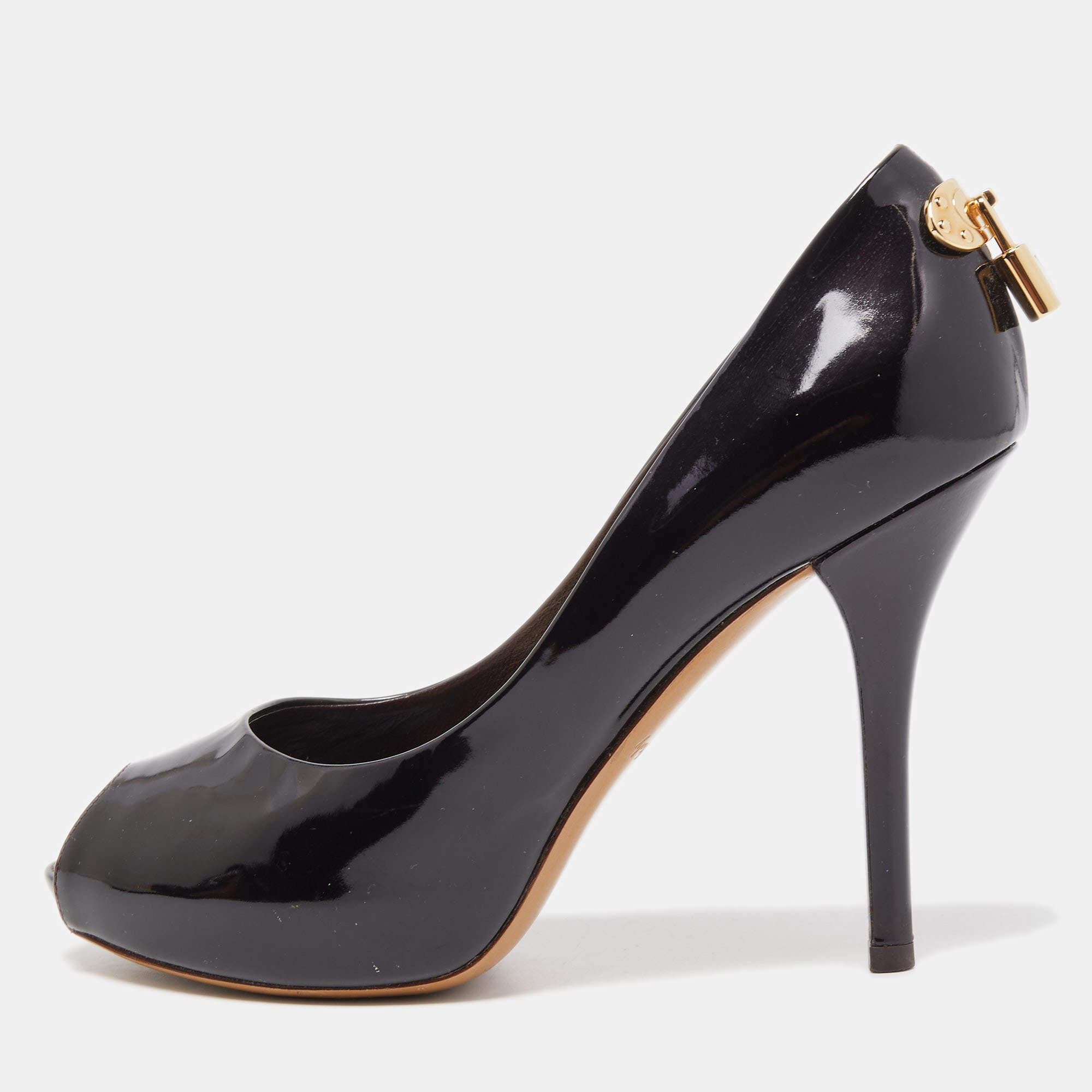 مملوكة مسبقًا Louis Vuitton Dark Burgundy Patent Leather Oh Really! Peep Toe Pumps Size 36