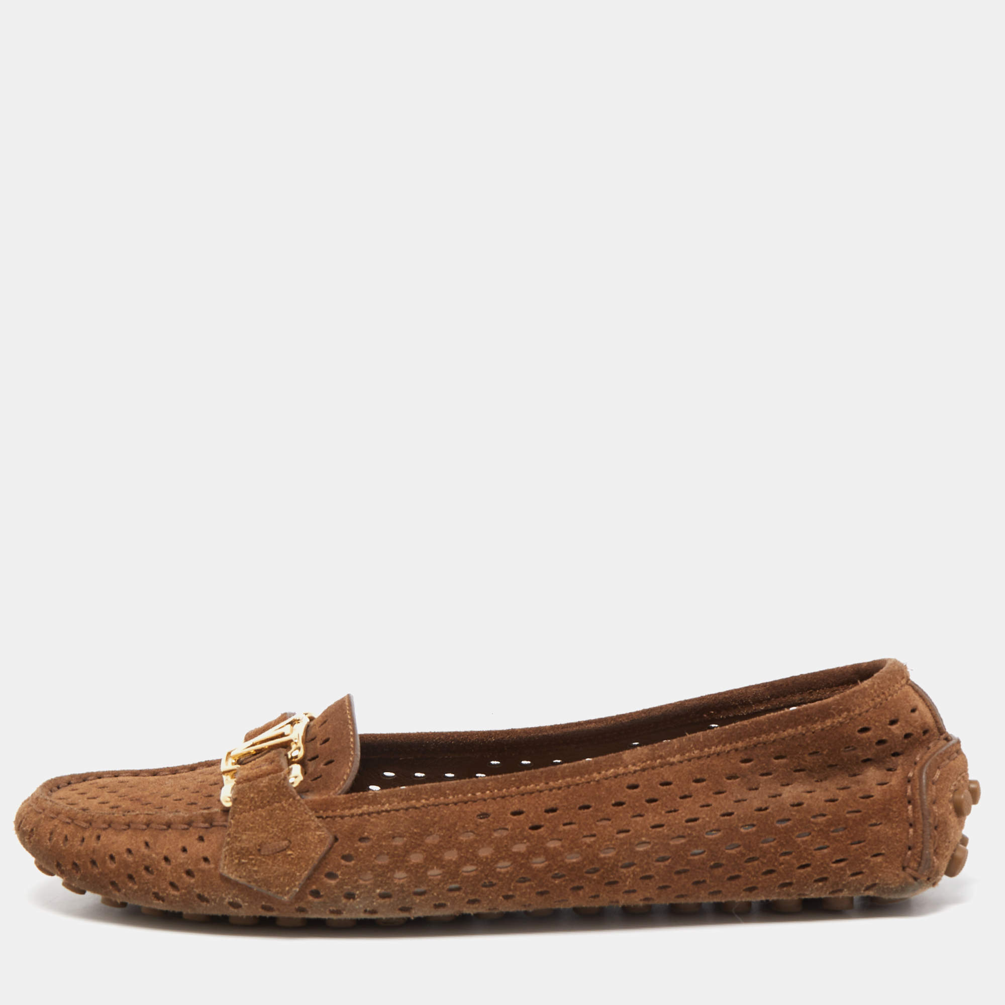 Louis Vuitton Brown Suede Oxford Loafers Size 37