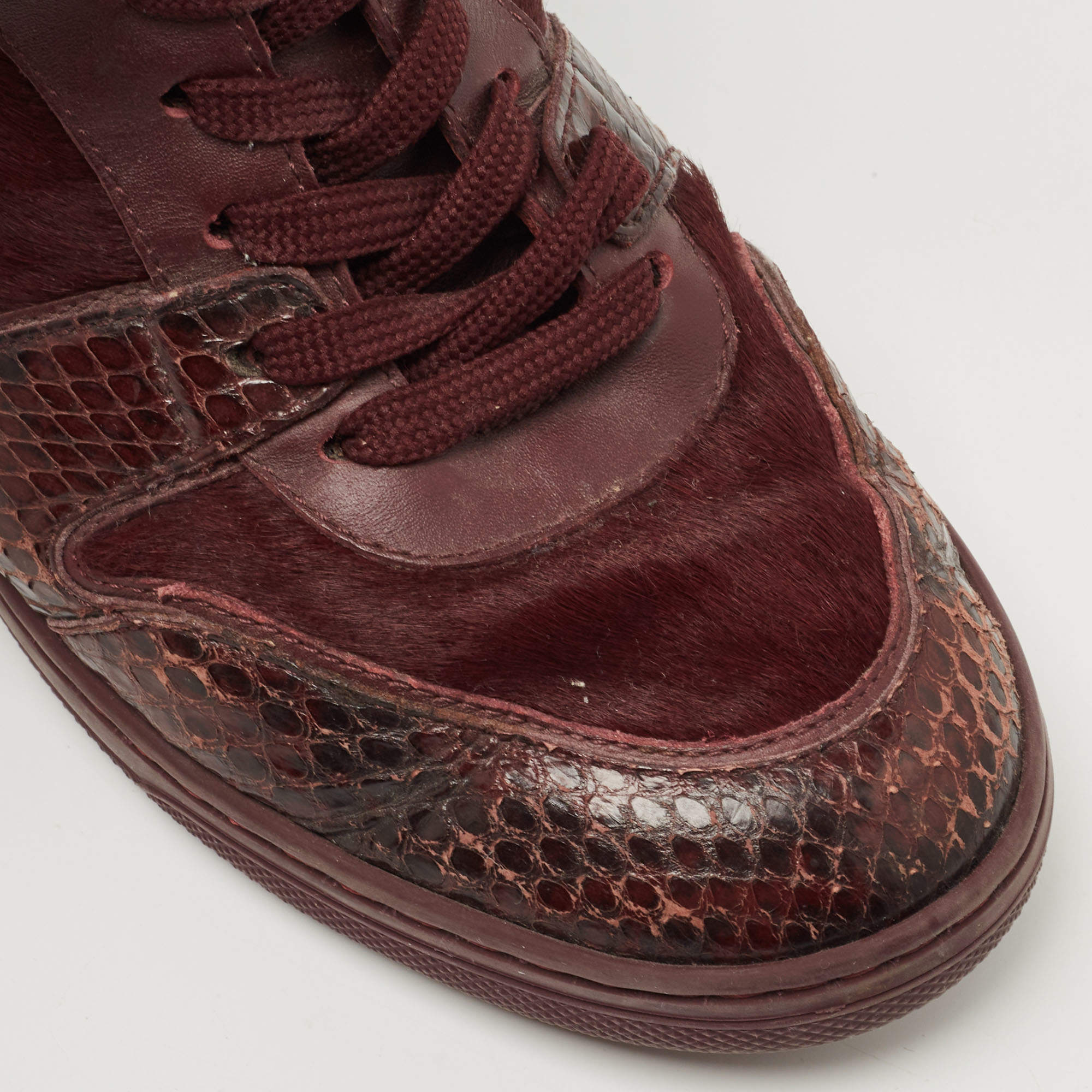 Pre-owned Louis Vuitton Burgundy Calf Hair And Python Leather High