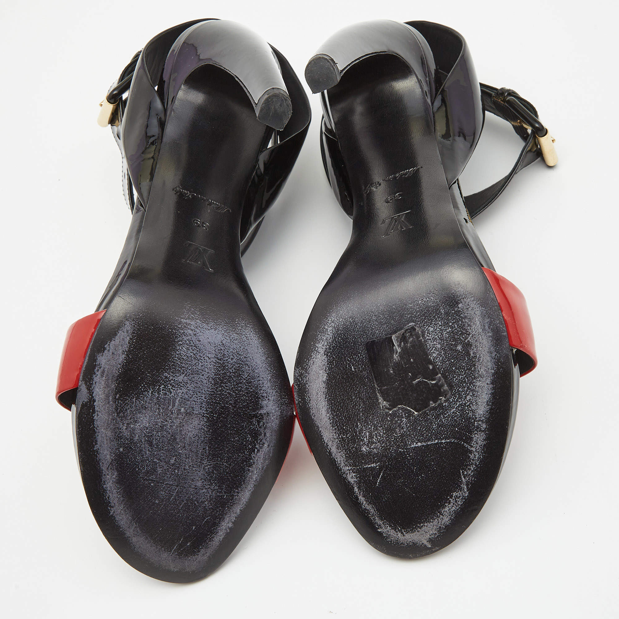 Louis VUITTON Logo Black Strap Sandal Size 39.5 (9B) AR0044