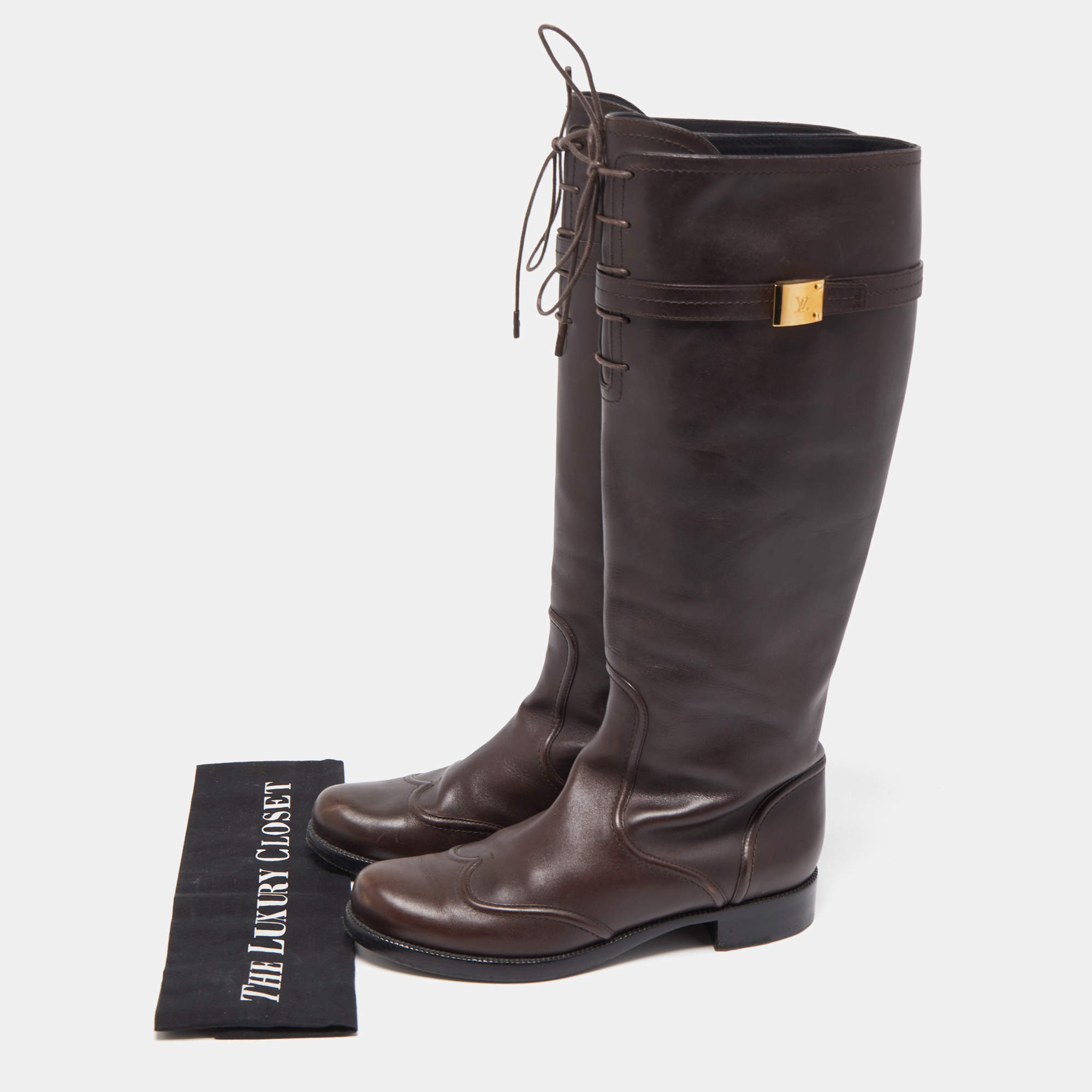 Louis Vuitton Knee High Brown Leather Flat Boots - Size 39 