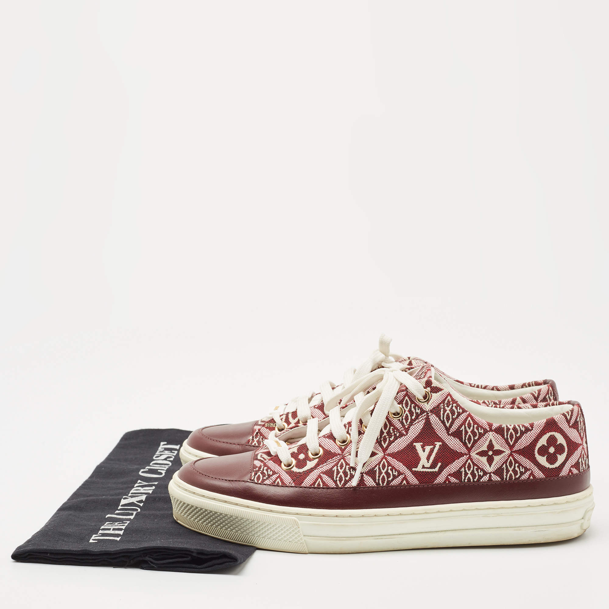 Louis Vuitton Burgundy Leather and Canvas Stellar Low Top Sneakers Size 38.5  - ShopStyle