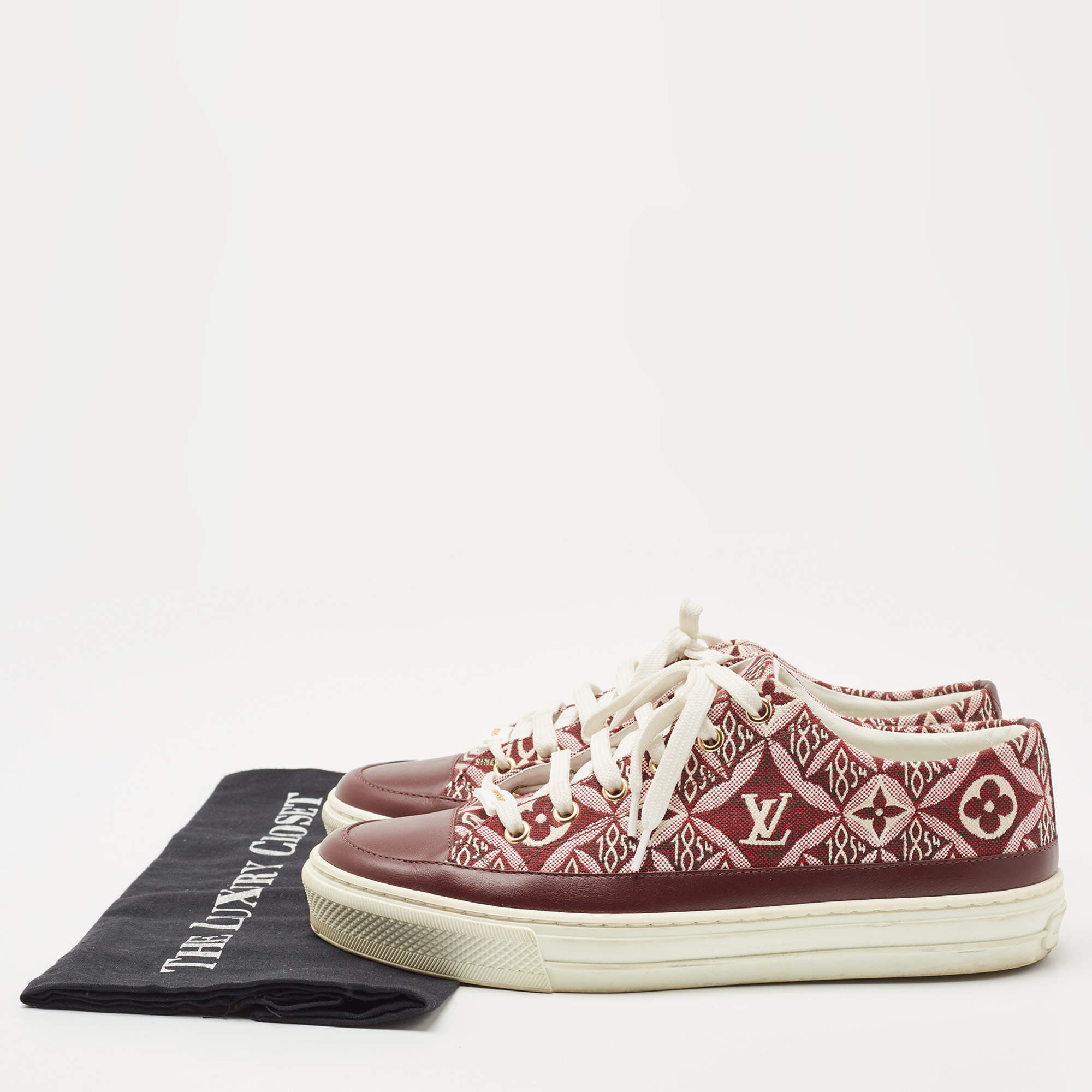 Louis Vuitton Burgundy Leather and Canvas Stellar Low Top Sneakers