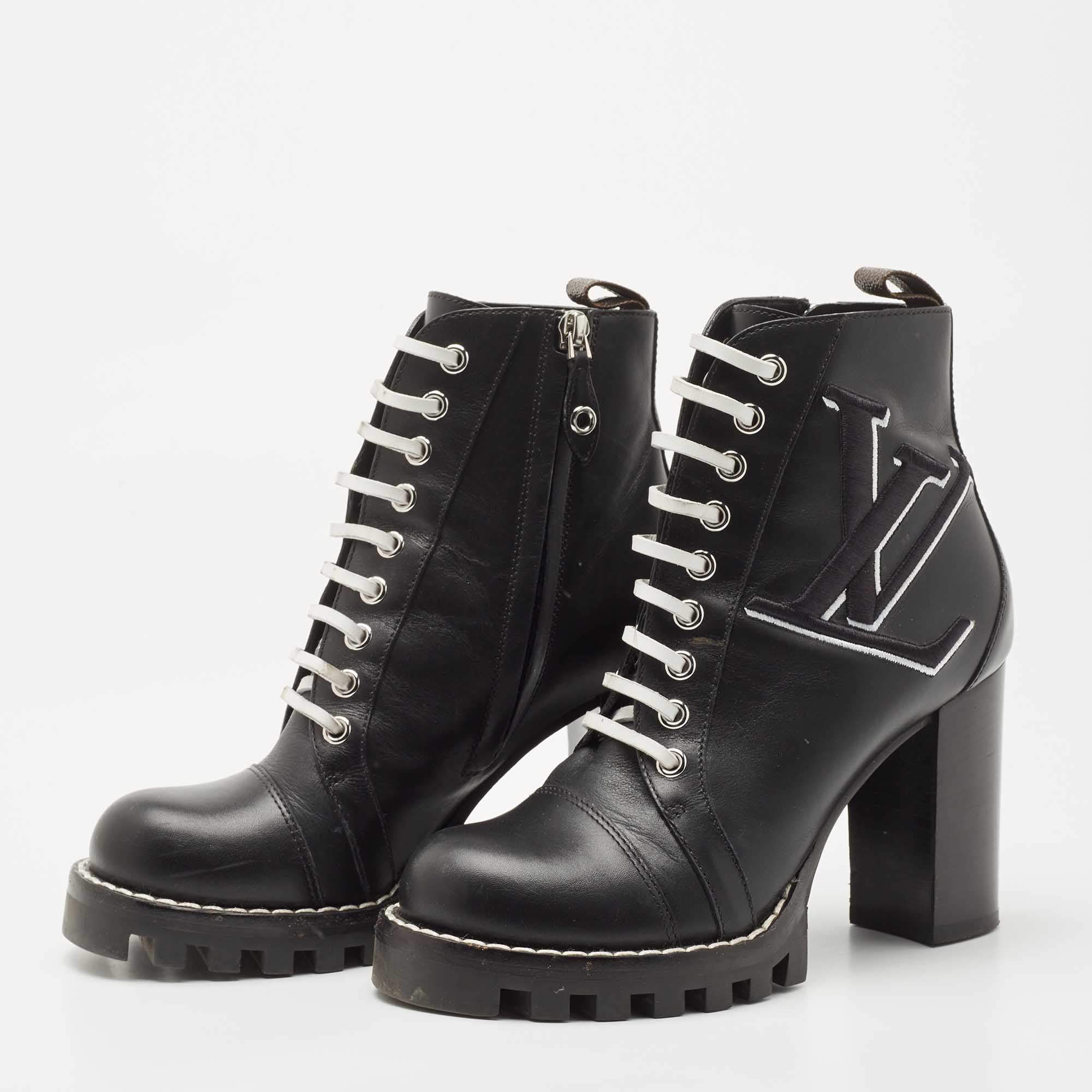 Louis Vuitton Black Leather Star Trail Ankle Boots Size 37 Louis