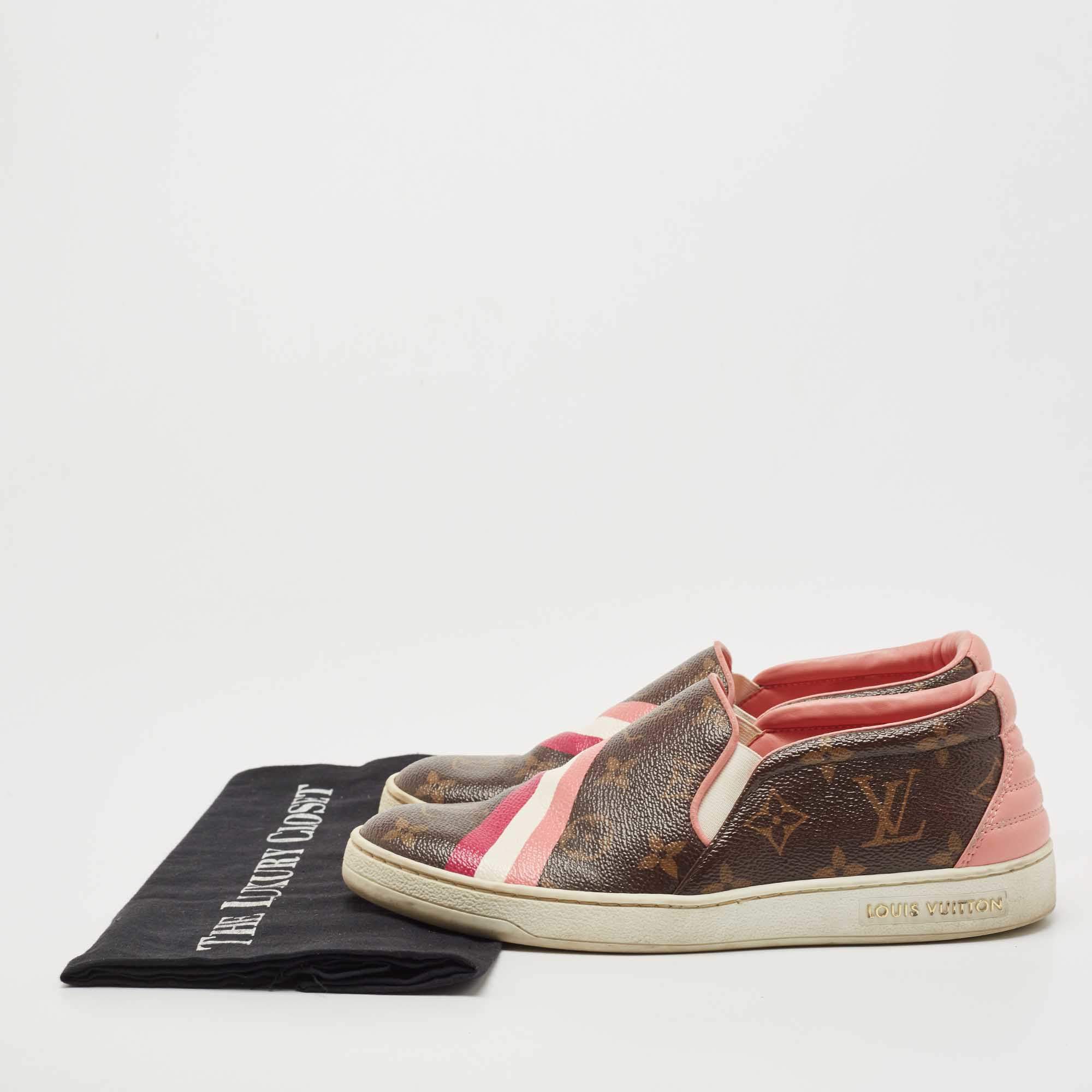 Louis Vuitton Brown/Red Monogram Canvas And Leather Frontrow Slip On  Sneakers Size 38 Louis Vuitton | The Luxury Closet