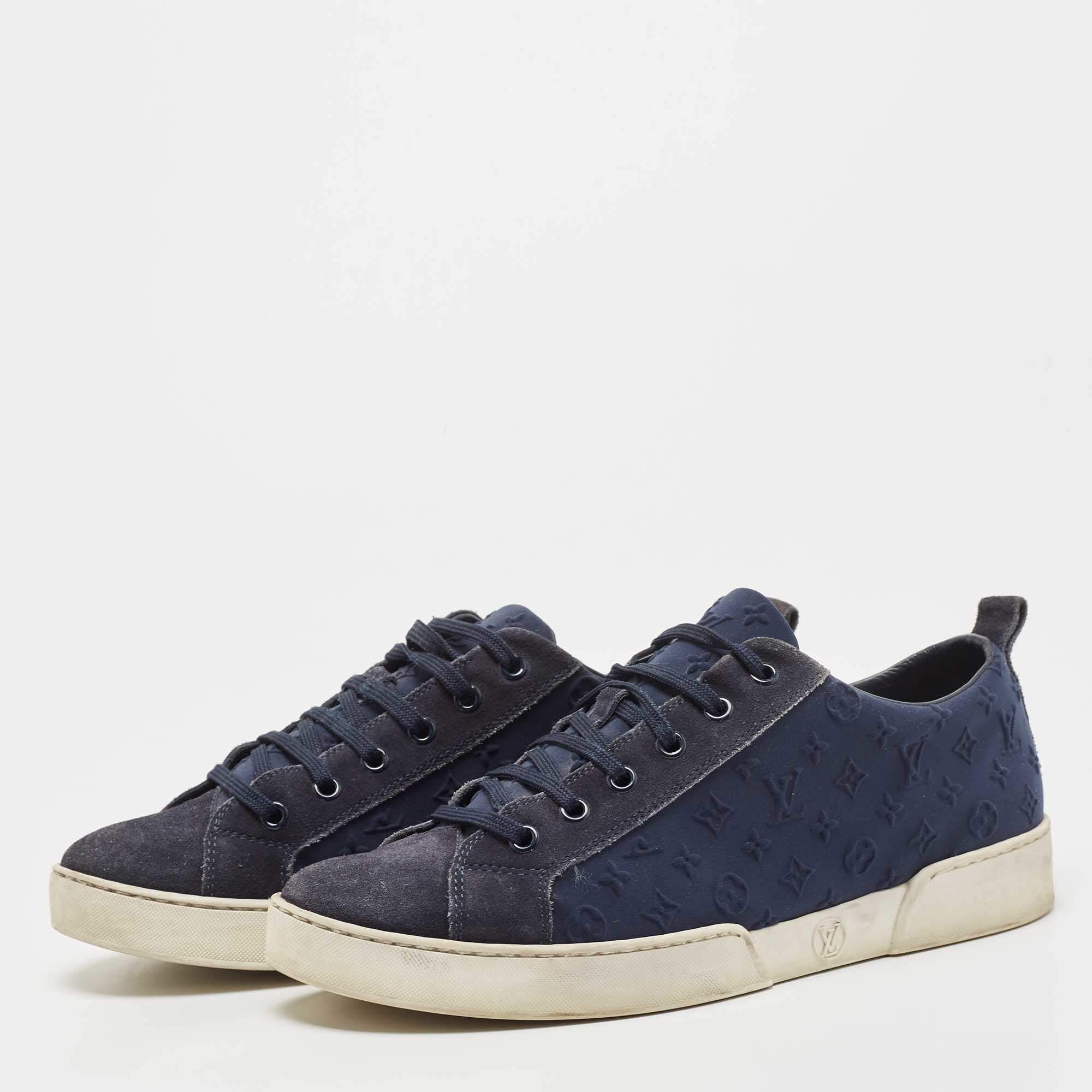 Louis Vuitton Dark Blue Suede And Monogram Fabric Low Top Sneakers Size 39  Louis Vuitton