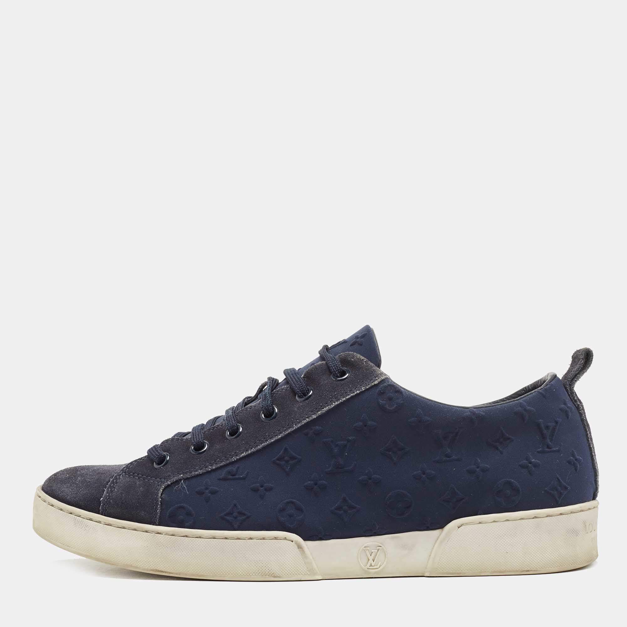 Louis Vuitton Dark Blue Suede And Monogram Fabric Low Top Sneakers Size 39  Louis Vuitton