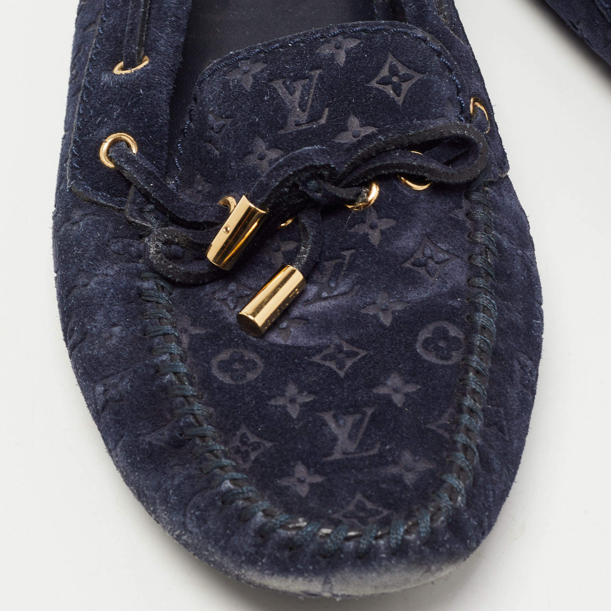 Louis Vuitton Blue Monogram Embossed Suede Gloria Flat Loafers