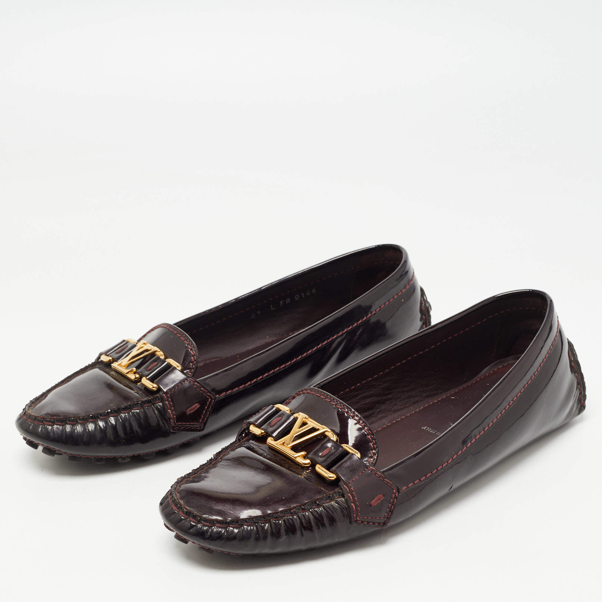 Louis Vuitton Burgundy Patent Leather Oxford Slip On Loafers Size 41 Louis  Vuitton