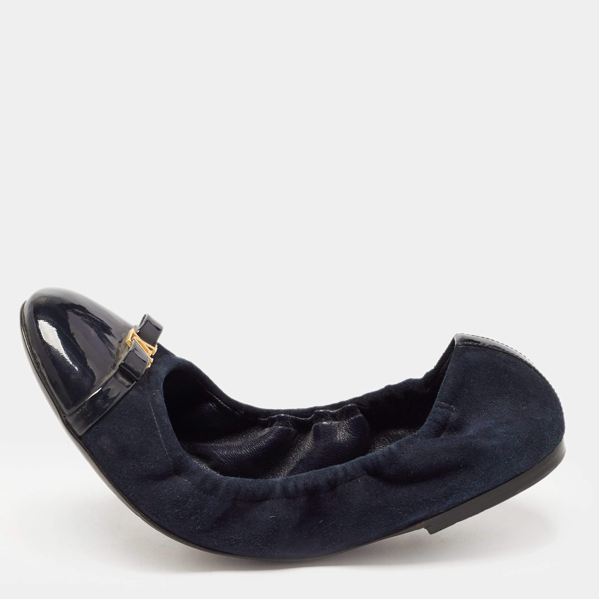 Louis Vuitton Navy Blue Suede Scrunch Ballet Flats Size 38.5 Louis Vuitton  | The Luxury Closet