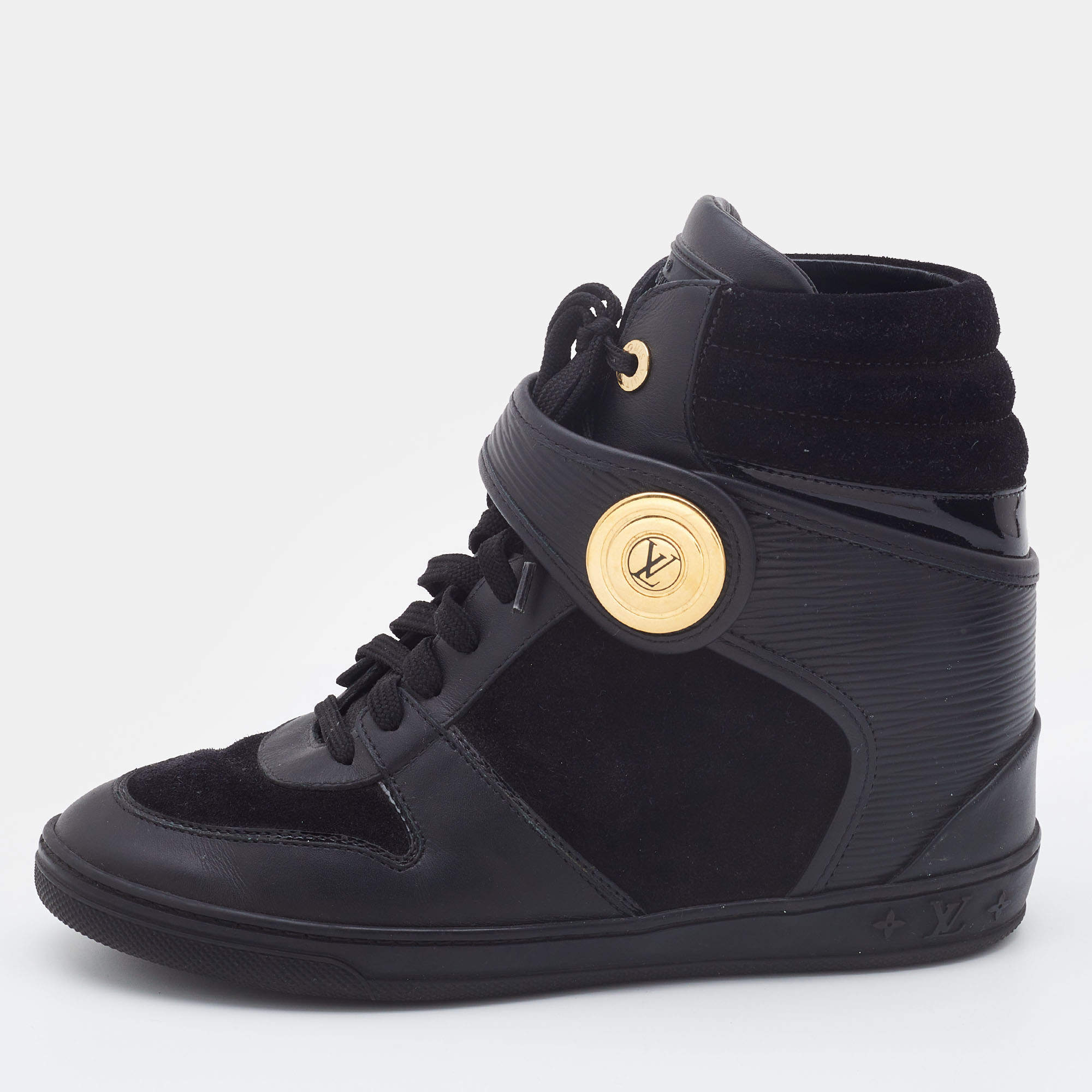 Louis Vuitton Black Suede, Epi Leather and Patent Leather High Top Sneakers Size 38