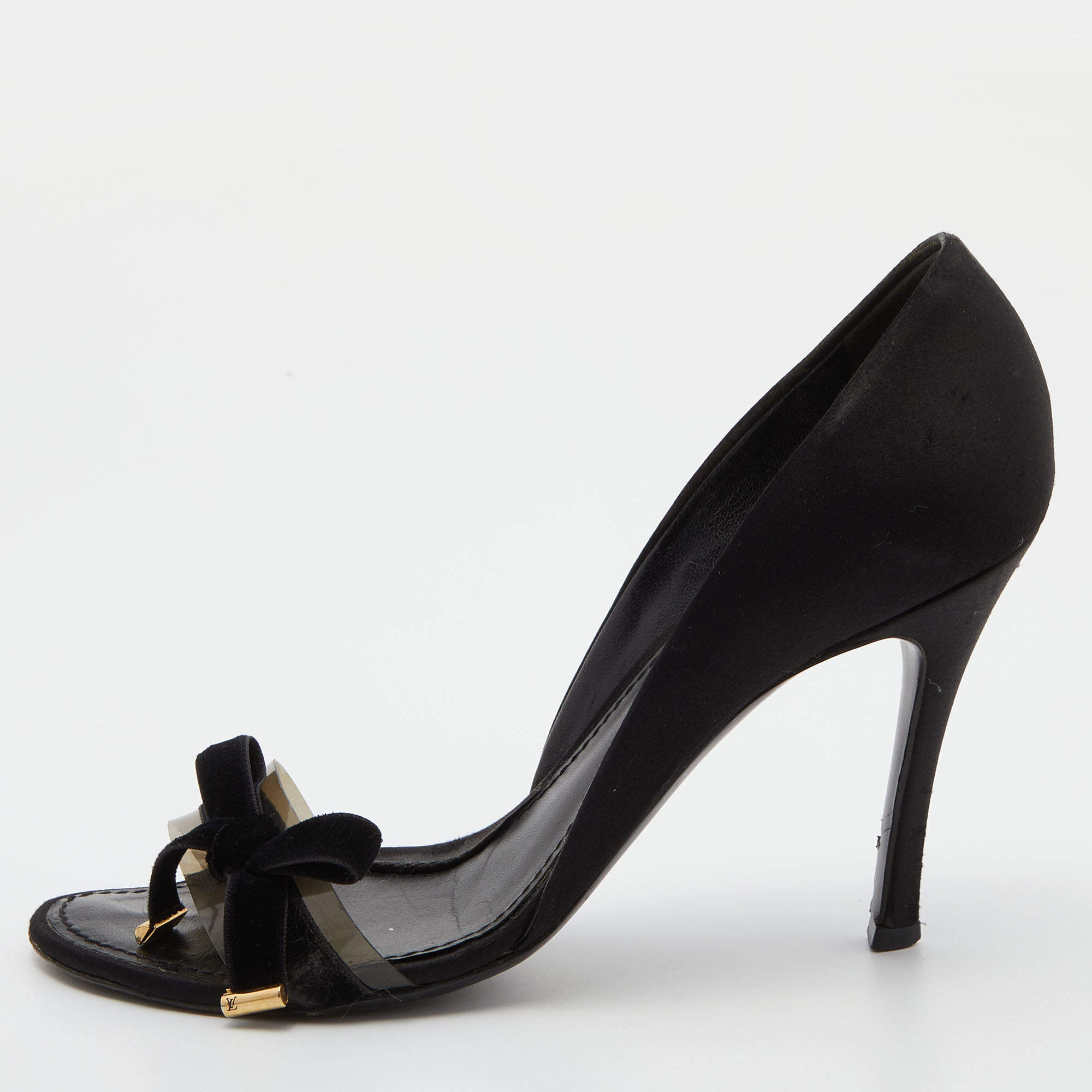 Louis Vuitton Black Satin and PVC Bow D' Orsay Pumps Size 38 Louis ...