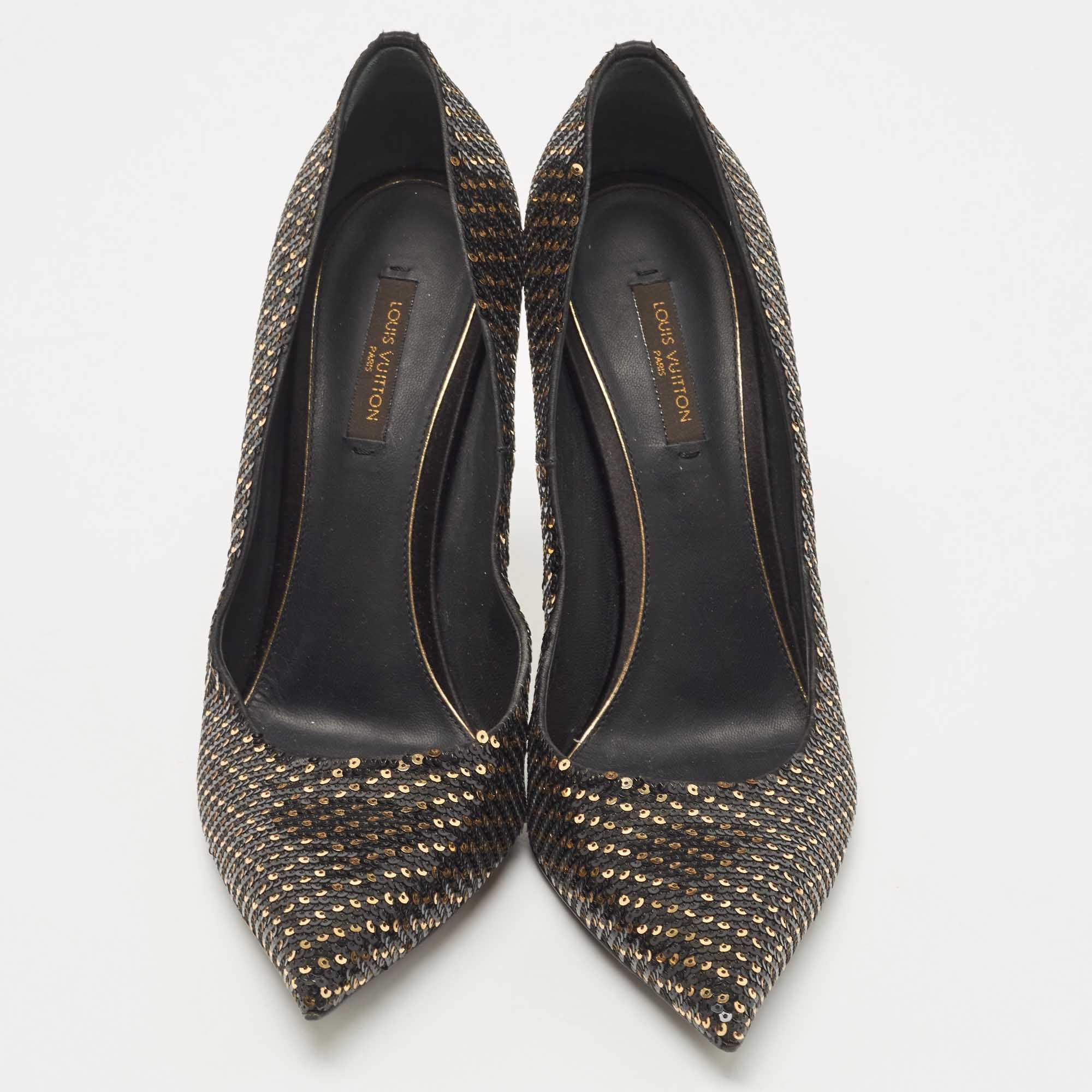 Louis Vuitton Gold Sequins Liza Pointed Toe Pumps Size 38.5