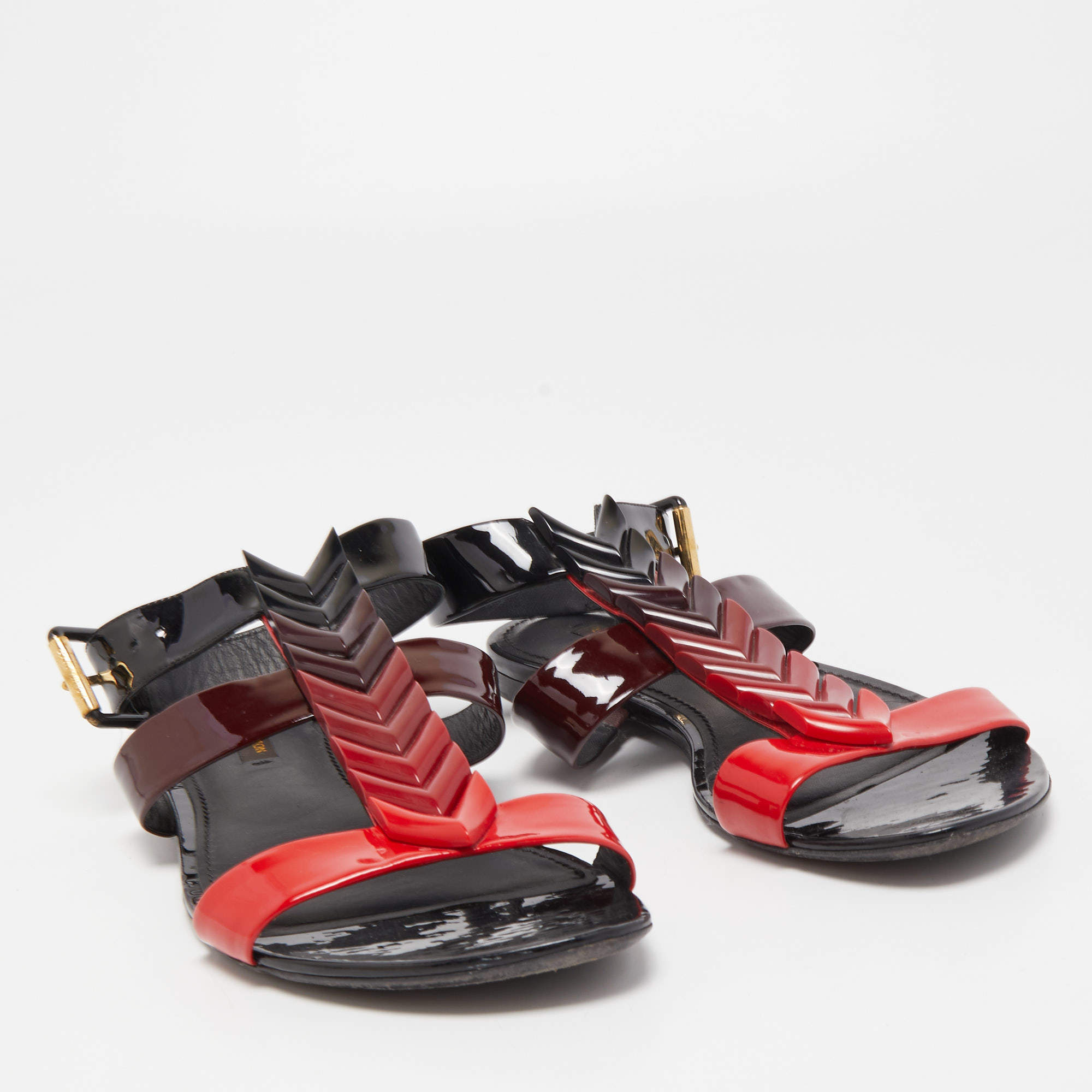 Louis Vuitton Tricolor Patent Leather Ankle Cuff Flat Sandals Size 39