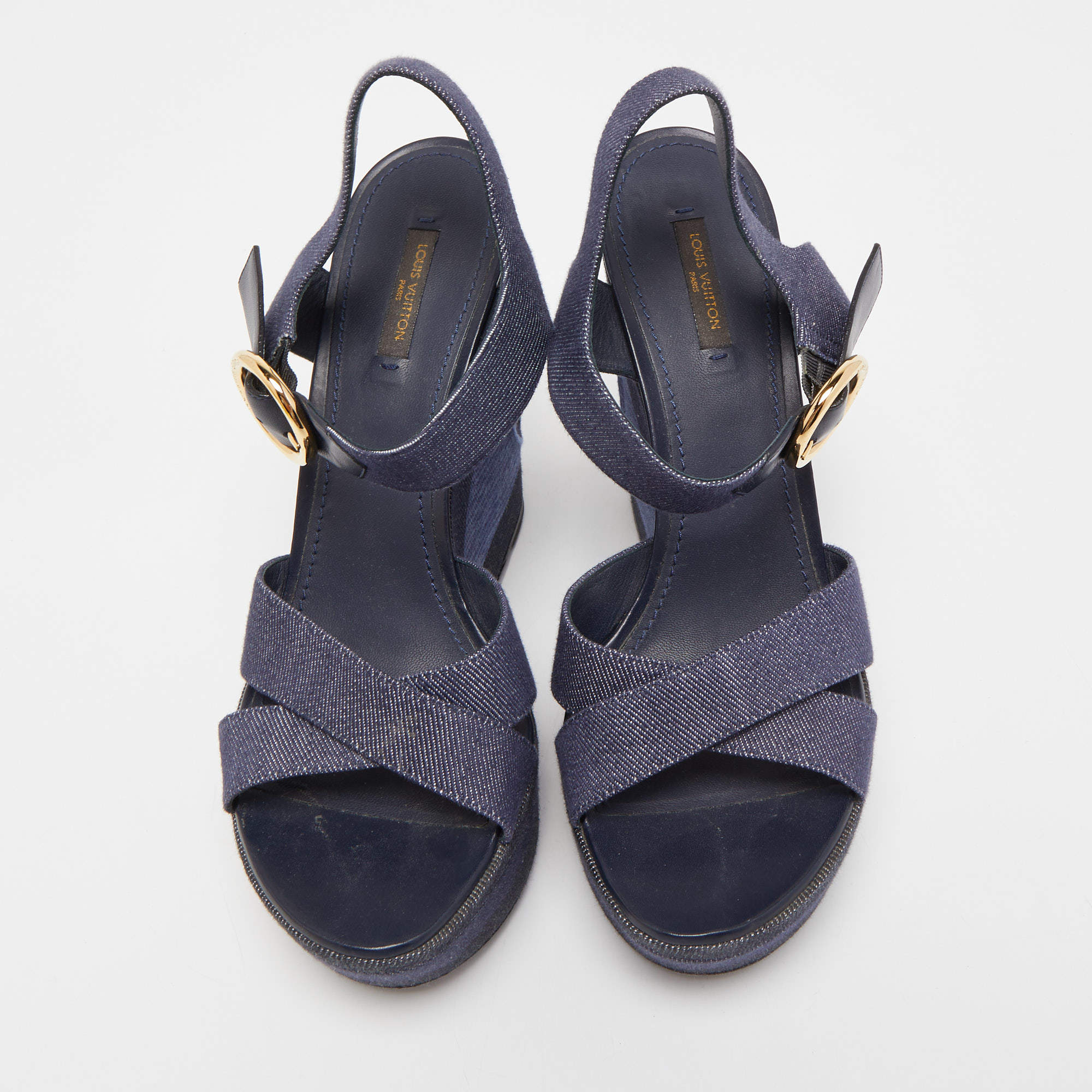 LOUIS VUITTON LOUIS VUITTON Denim Wedge Sole Sandals U.S Size 6.5-7 Leather  Blue Used Women LV ｜Product Code：2104102172257｜BRAND OFF Online Store