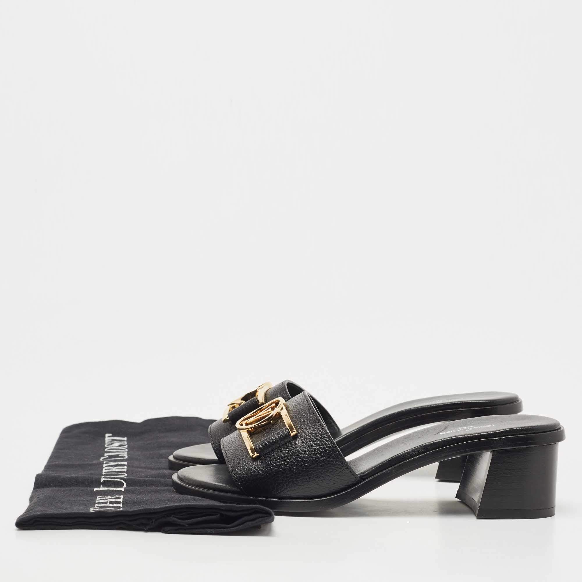 Louis Vuitton Black Leather Lock It Slide Sandals Size 36