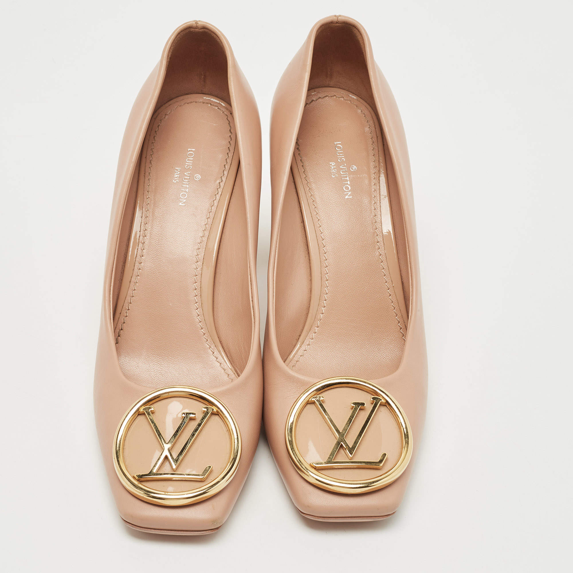 Louis Vuitton Beige Leather Madeleine Square Toe Pumps Size 40 at 1stDibs