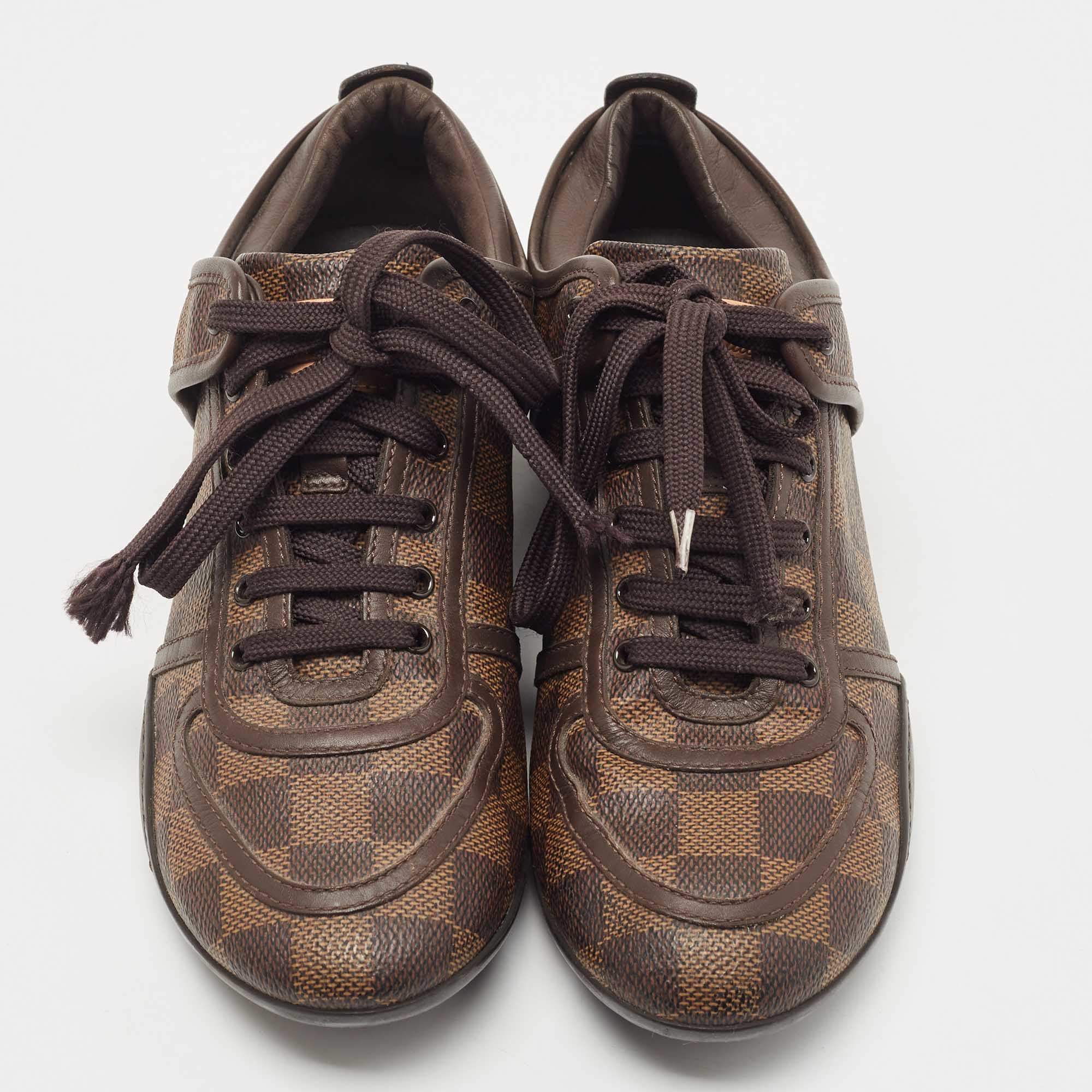 Louis Vuitton Brown Damier Ebene Canvas and Leather Low Top Sneakers Size  35.5 - ShopStyle