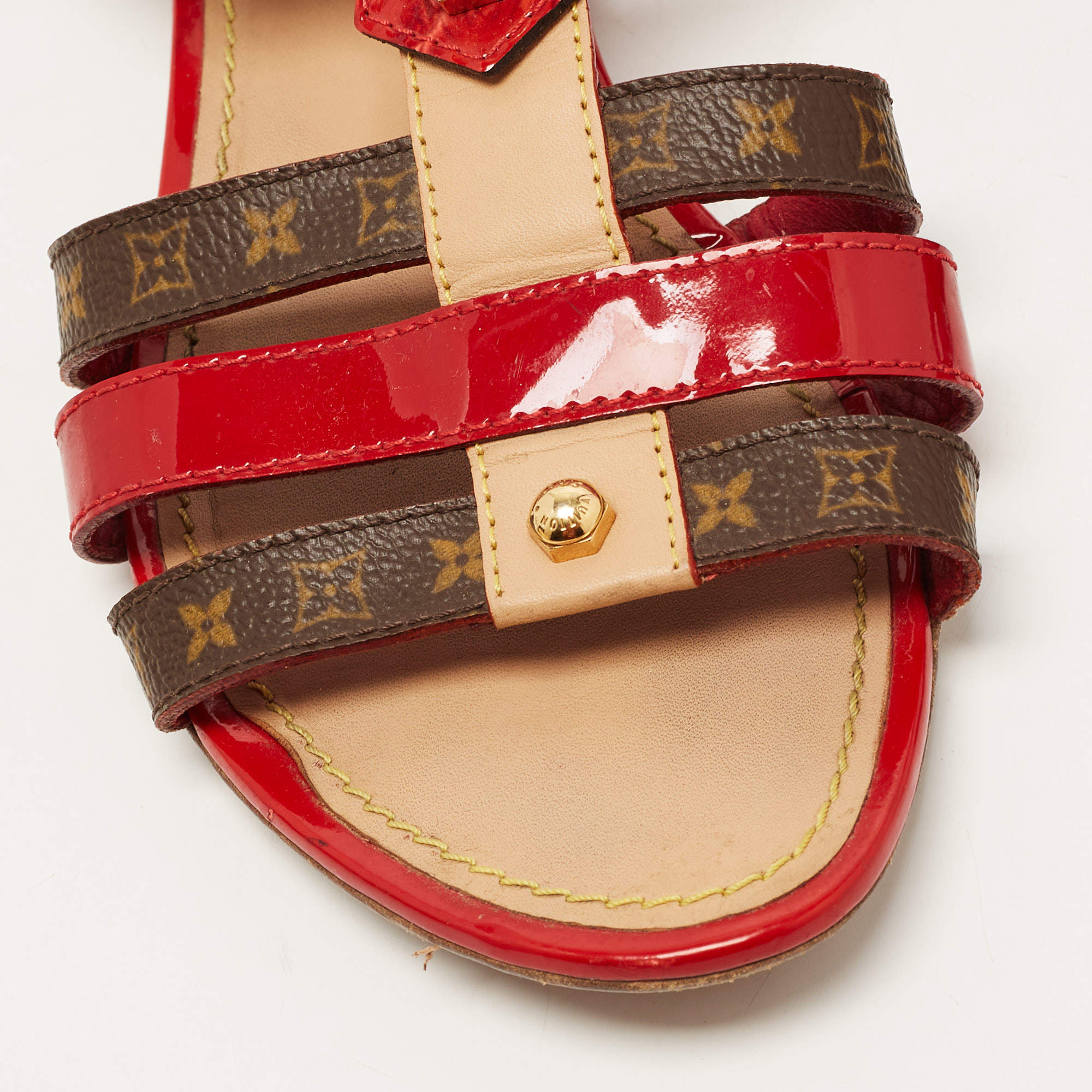 Louis Vuitton Red/Brown Patent Leather and Monogram Canvas Flat Sandals  Size 37 Louis Vuitton | The Luxury Closet