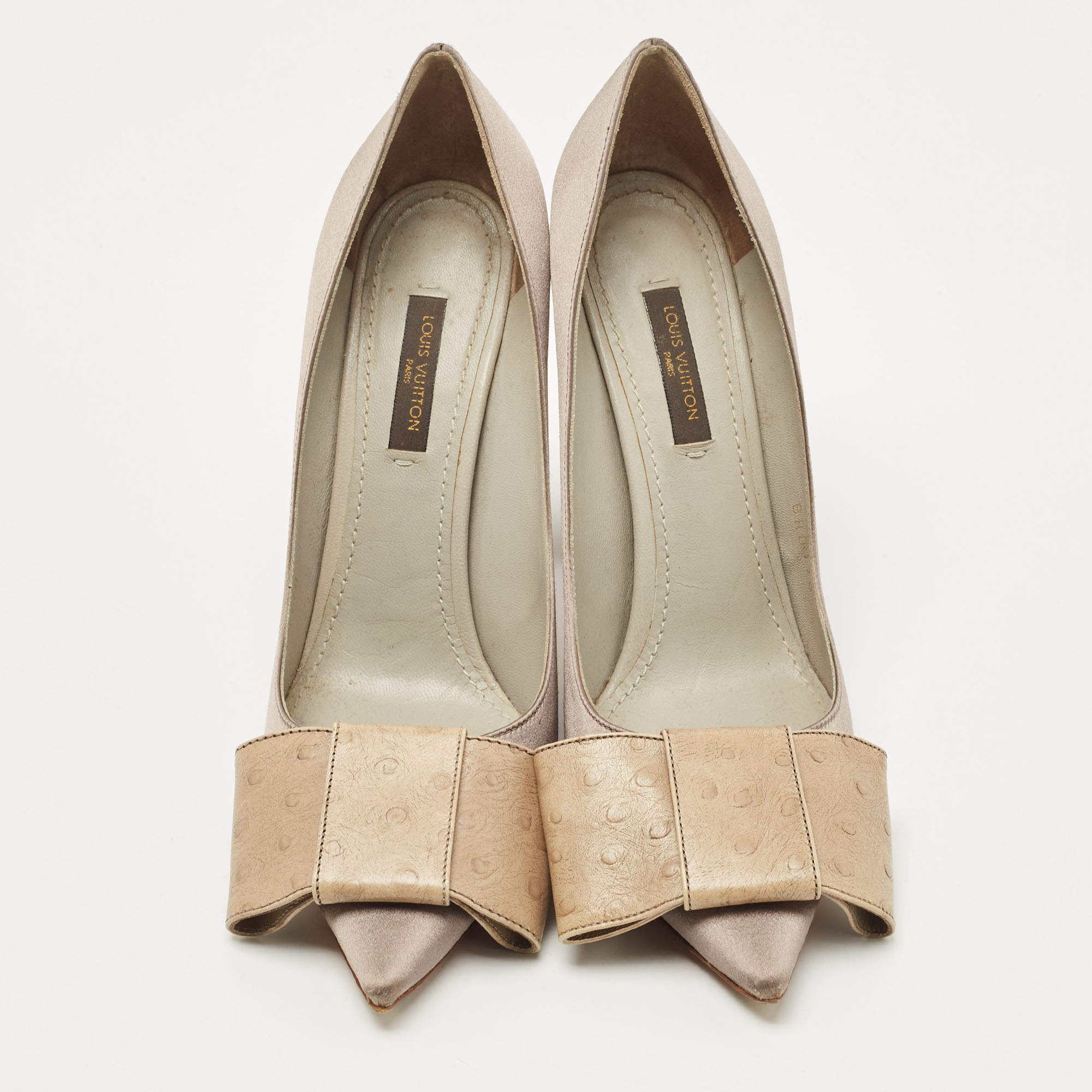 Louis Vuitton Grey/Beige Satin and Embossed Ostrich Beauty Bow Pumps Size  38.5 - ShopStyle