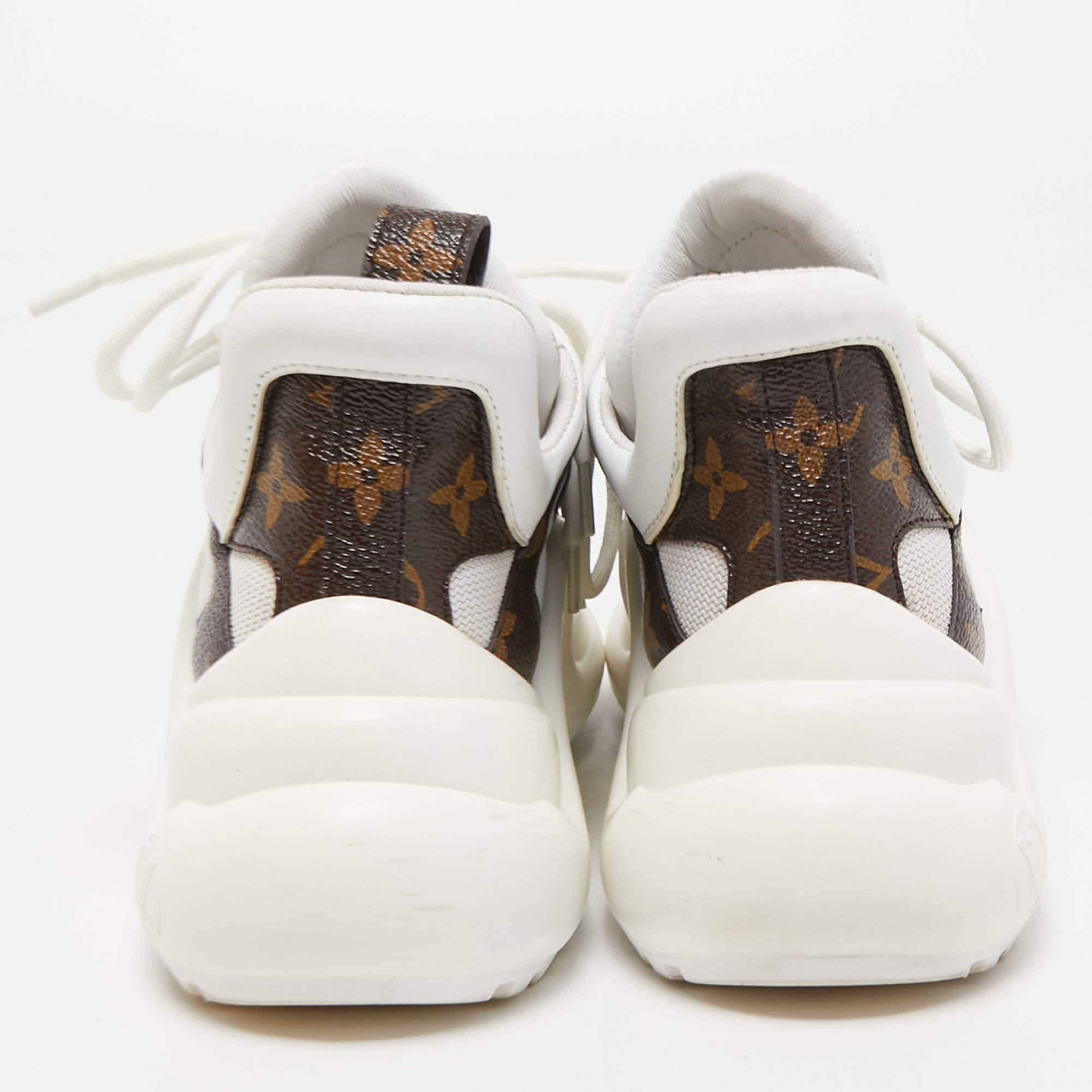 Louis Vuitton White/Gold Nylon and Foil Leather Arclight Low Top